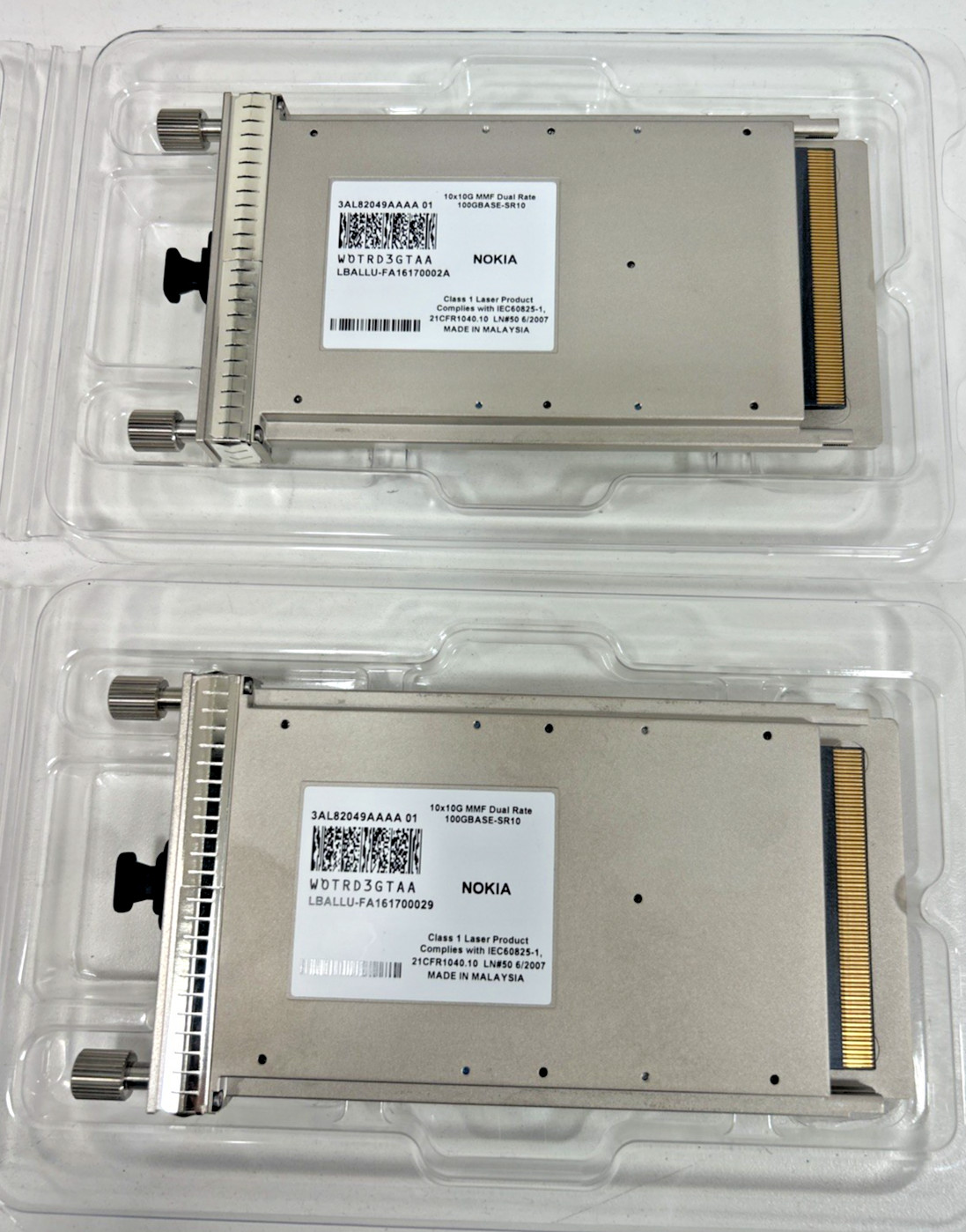 Lot of (2) Nokia 3AL82049AAAA 01 10x10G MMF Dual Rate 100GBASE-SR10