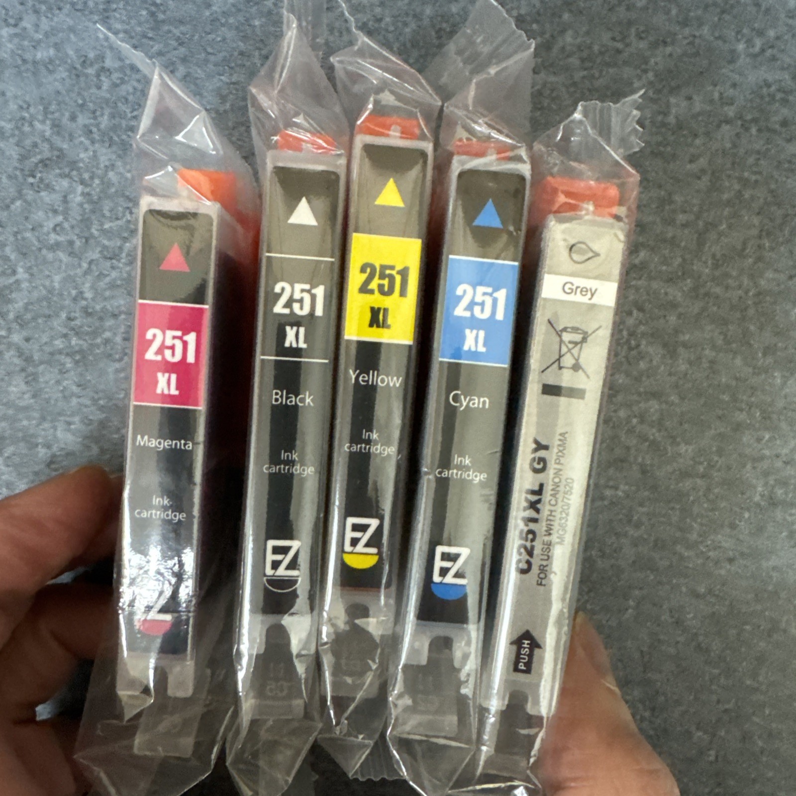 Set Lot 5 251 XL Ink Cartridges Multi Color Black Cyan Magenta Yellow Grey C-251