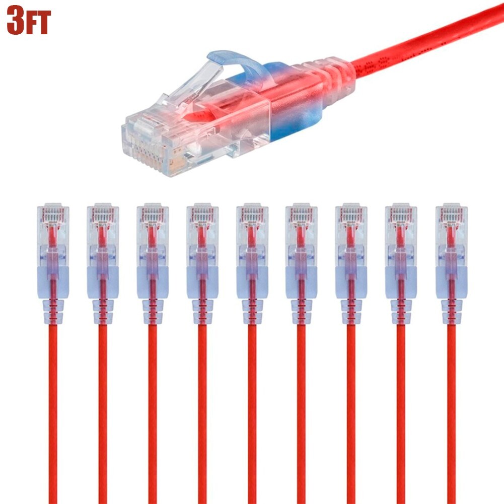 10 Pcs 3FT CAT6A RJ45 Ethernet LAN Network Slim UTP Patch Cable Copper 30AWG Red