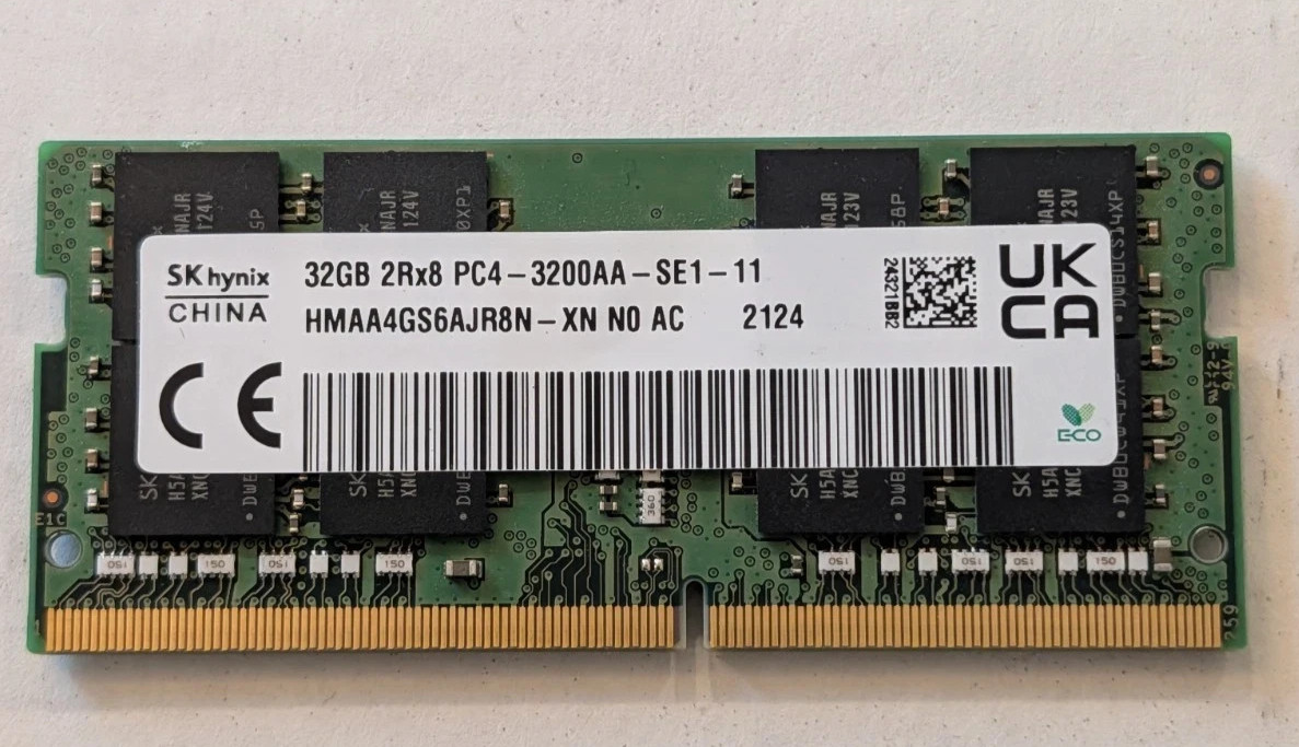 SK Hynix 32GB PC4-25600 3200MHz DDR4 3200AA SO-DIMM Laptop RAM HMAA4GS6AJR8N-XN