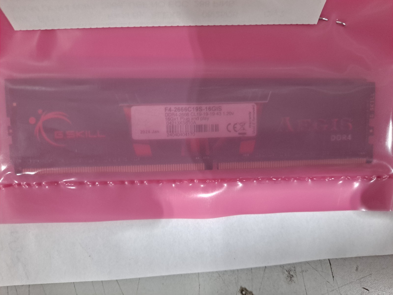 G.SKILL Aegis 16GB (1x16GB) DDR4-2666 DIMM Desktop RAM F4-2666C19S-16GIS
