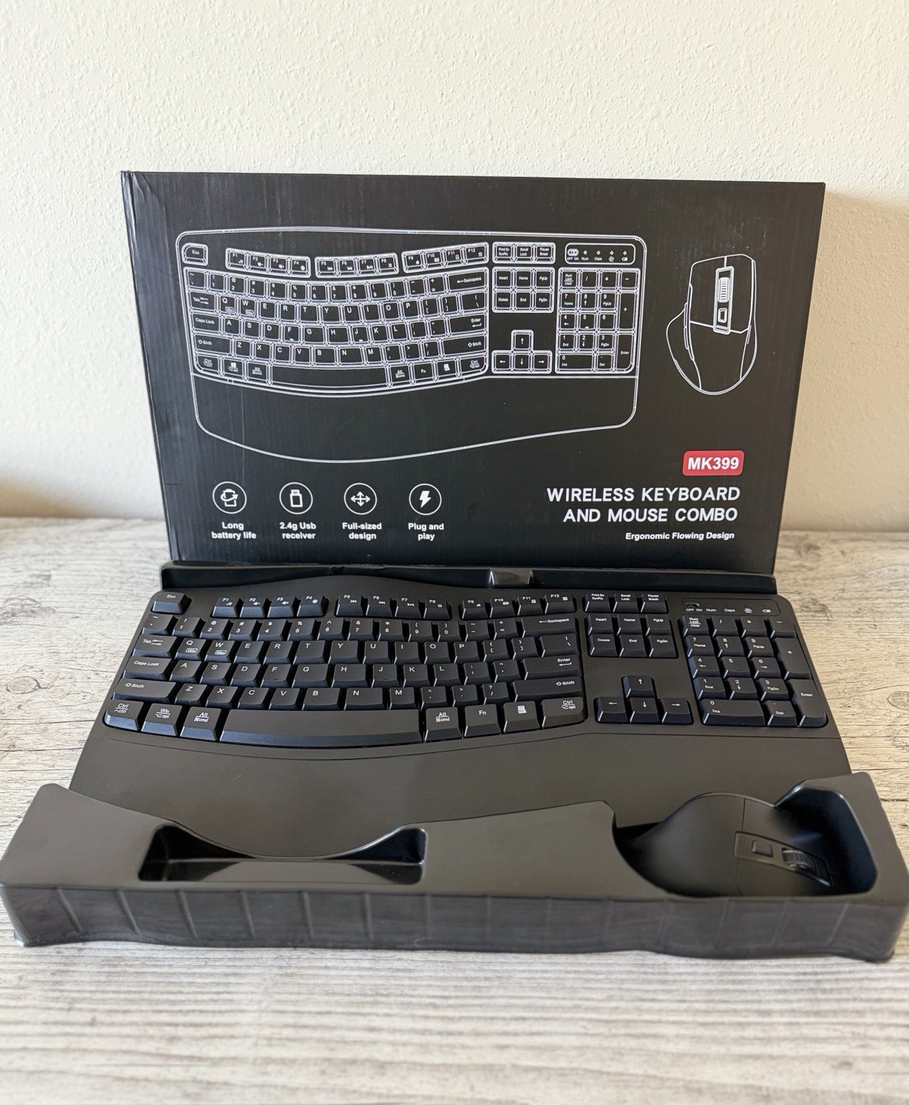 Wireless Keyboard & Mouse Combo MK399 Ergonomic Design 2.4G Full Size Wave