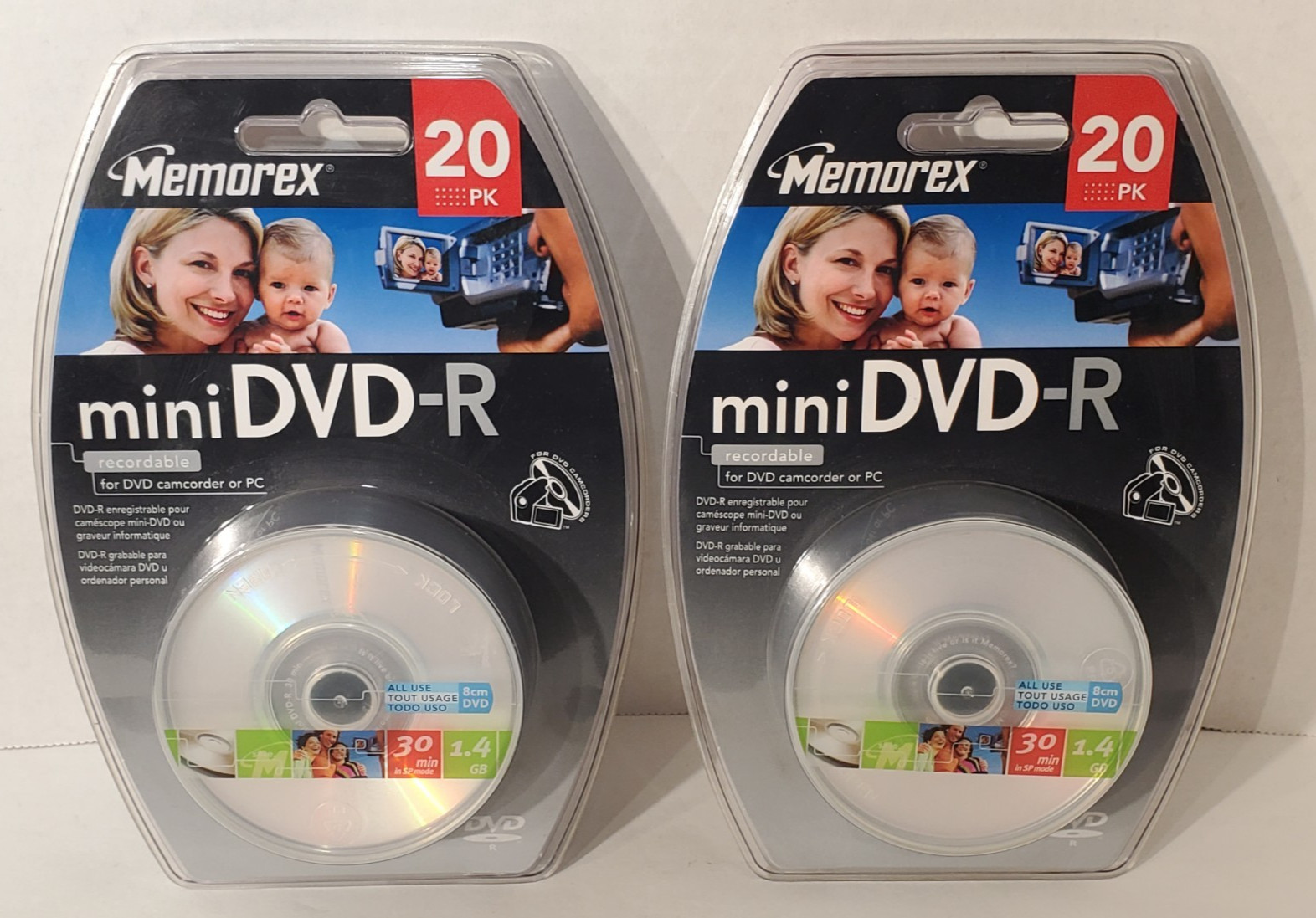 2X Memorex Mini DVD-RW 20 Pack 1.4 GB 30 Min Single Sided Camcorder Disc SEALED