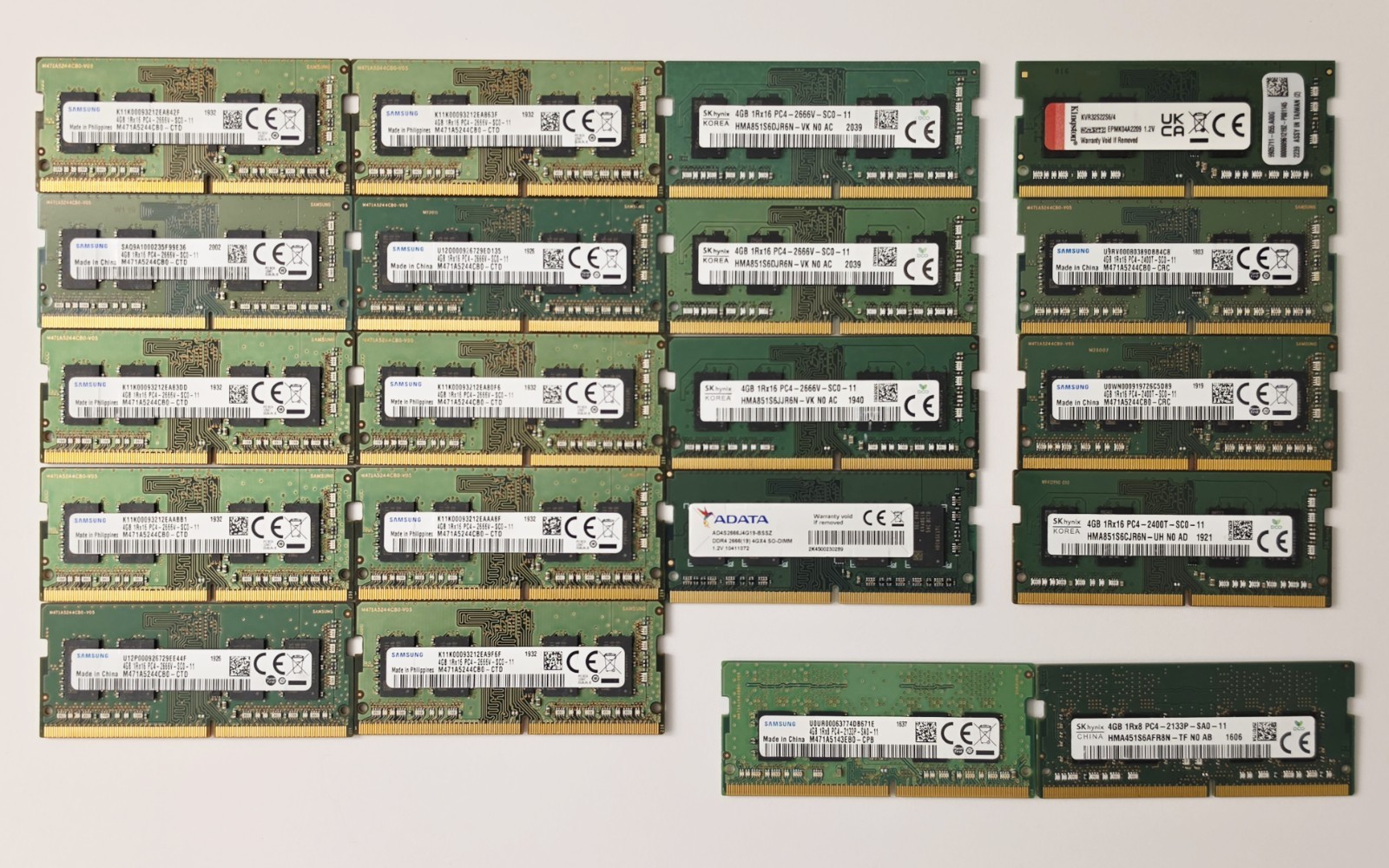 (Lot of 20) Ram SODIMM 4G DDR4 ,Mix Speed and Brands  Laptop Memory(DESCRIPTION)