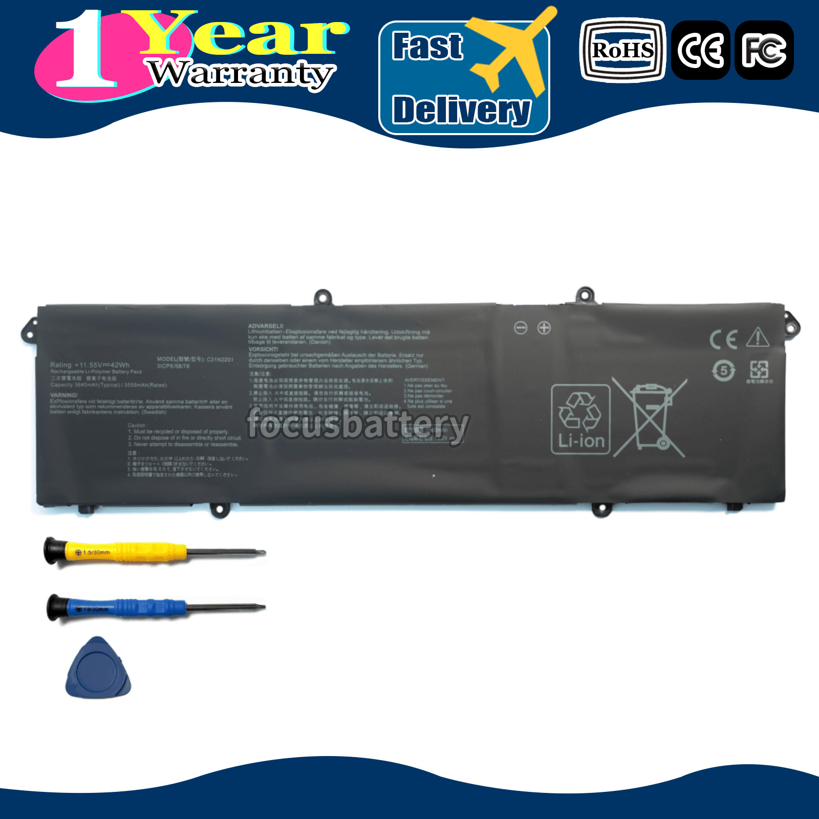 New OEM 42Wh C31N2201 Battery for Asus Vivobook X1605EA X1605ZA E1504FA S1605VA