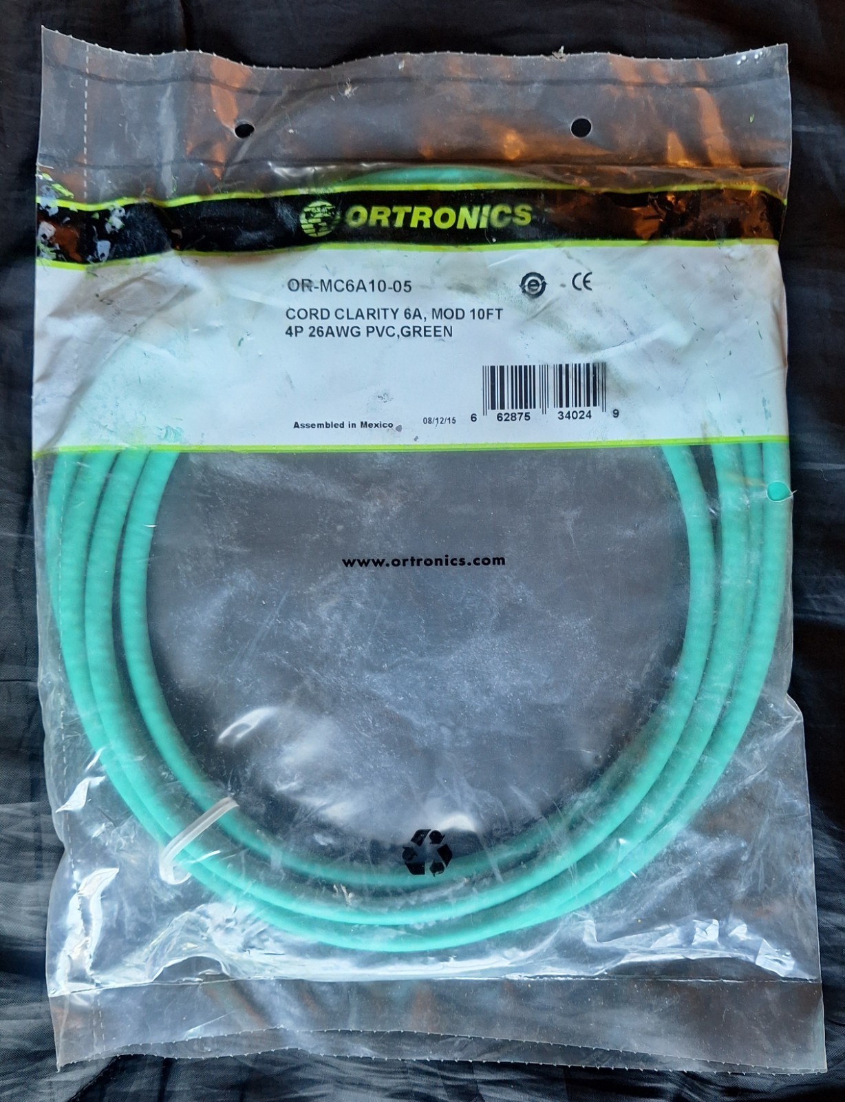 ORTRONICS OR-MC6A10-05 CORD CLARITY 6A, MOD 10ft GREEN