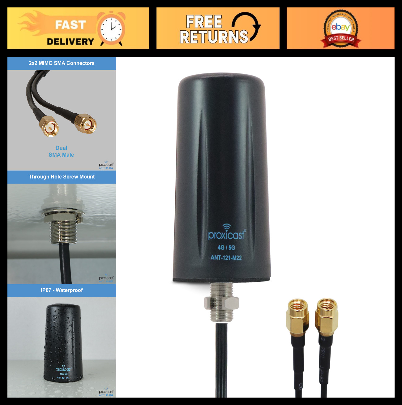 4G 5G Low Profile Panel Mount Antenna - 2x2 MIMO, High Gain Signal Booster