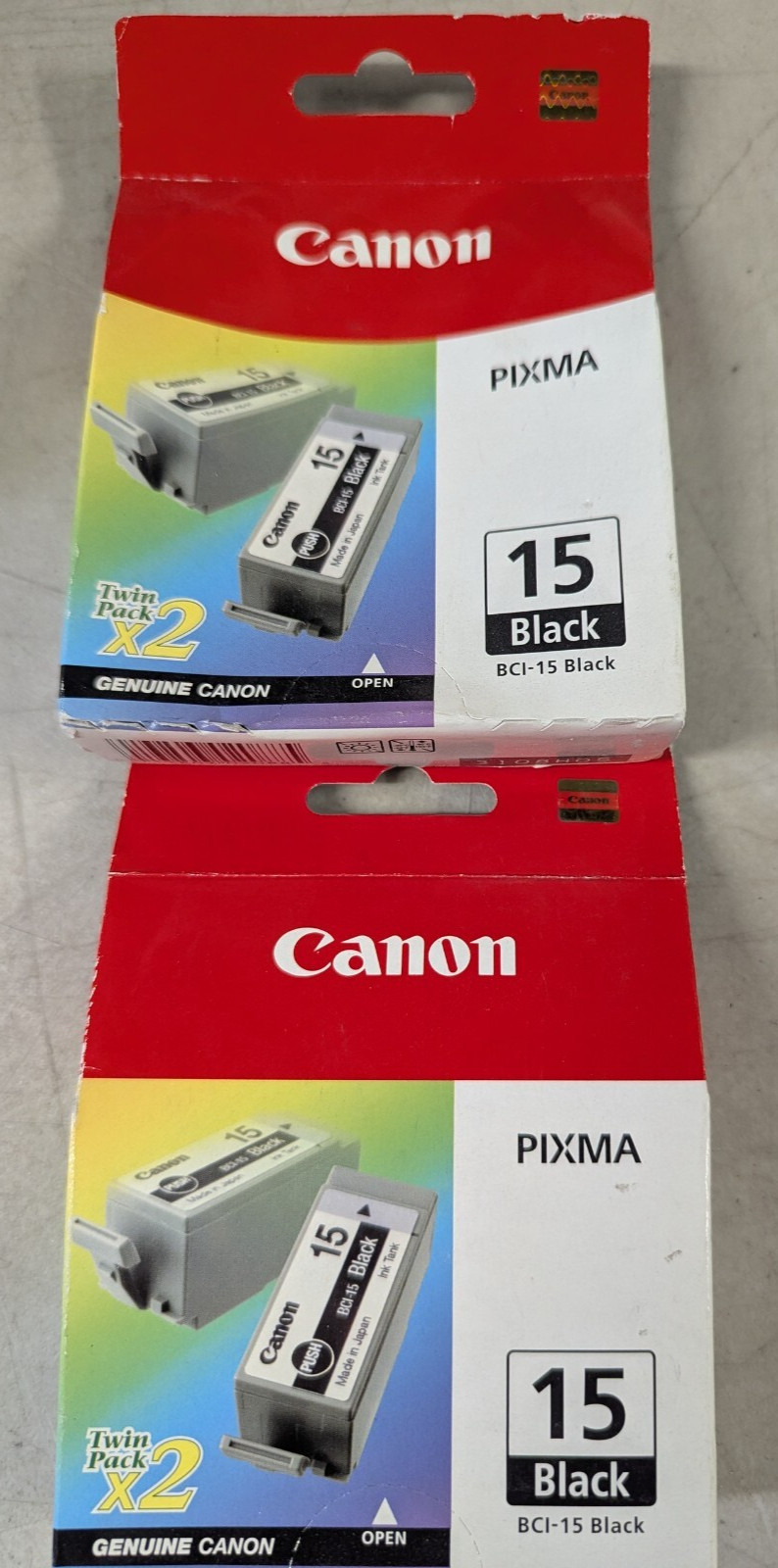 2x (4 total) NEW Canon Pixma BCI-15 Black (BCI-15) Ink Black Twin 2/PK Cartridge