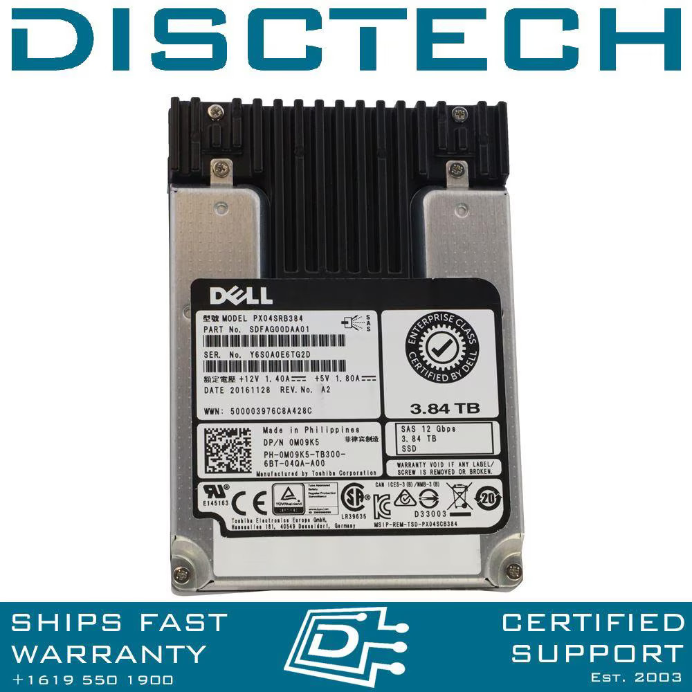 Dell M09K5 / 0M09K5 Toshiba PX04SRB384 3.84TB 2.5" 12Gbps Read Intensive 1-DWPD