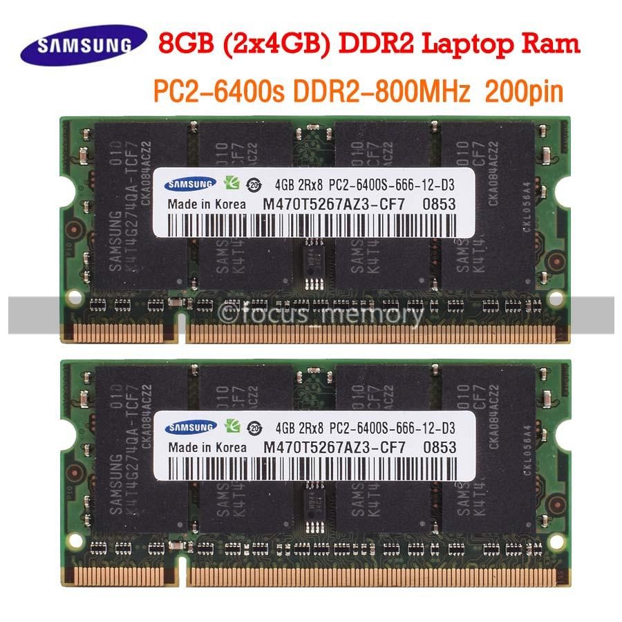 SAMSUNG 8GB (2x4GB) PC2-6400 DDR2 800 MHz SO-DIMM 200-Pin Laptop Memory for Dell