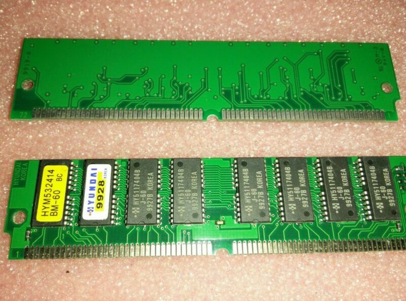 2x HYUNDAI HYM532414BM-60 , 16MB Hyundai 72-PIN SINGLE SIDED EDO SIMM MODULE