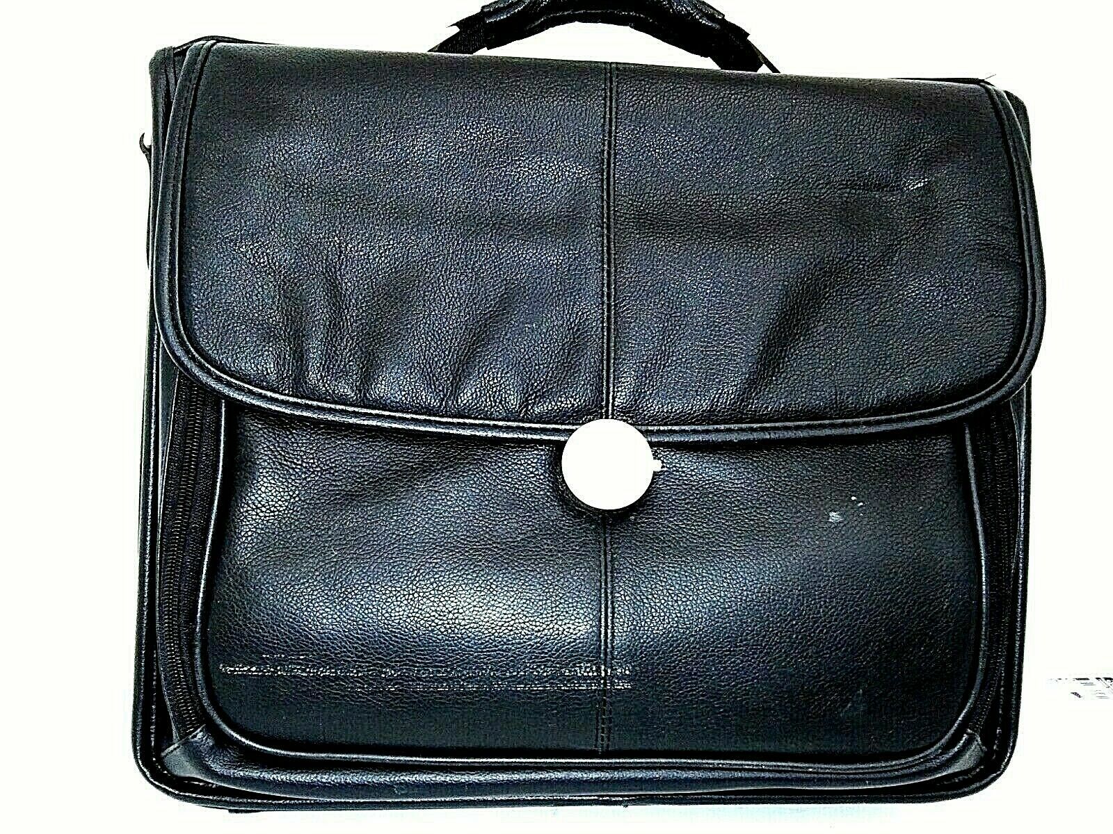 Dell Laptop Case Black Leather Soft Briefcase Multi Compartment Padded Strap