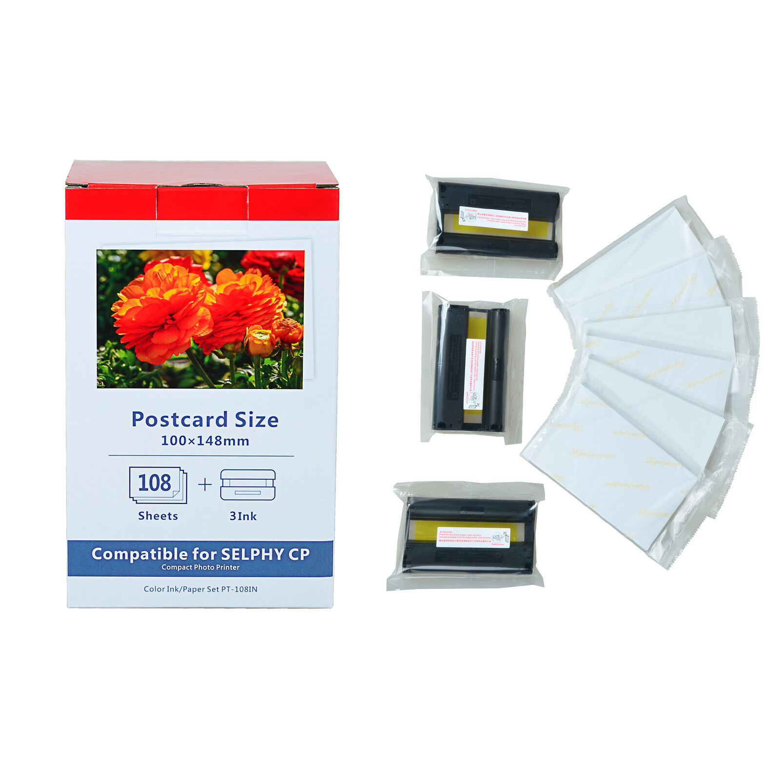 Fits Canon Selphy CP330 CP780 KP-108IN Color Inks 3115B001 + 4X6 Photo Paper Set
