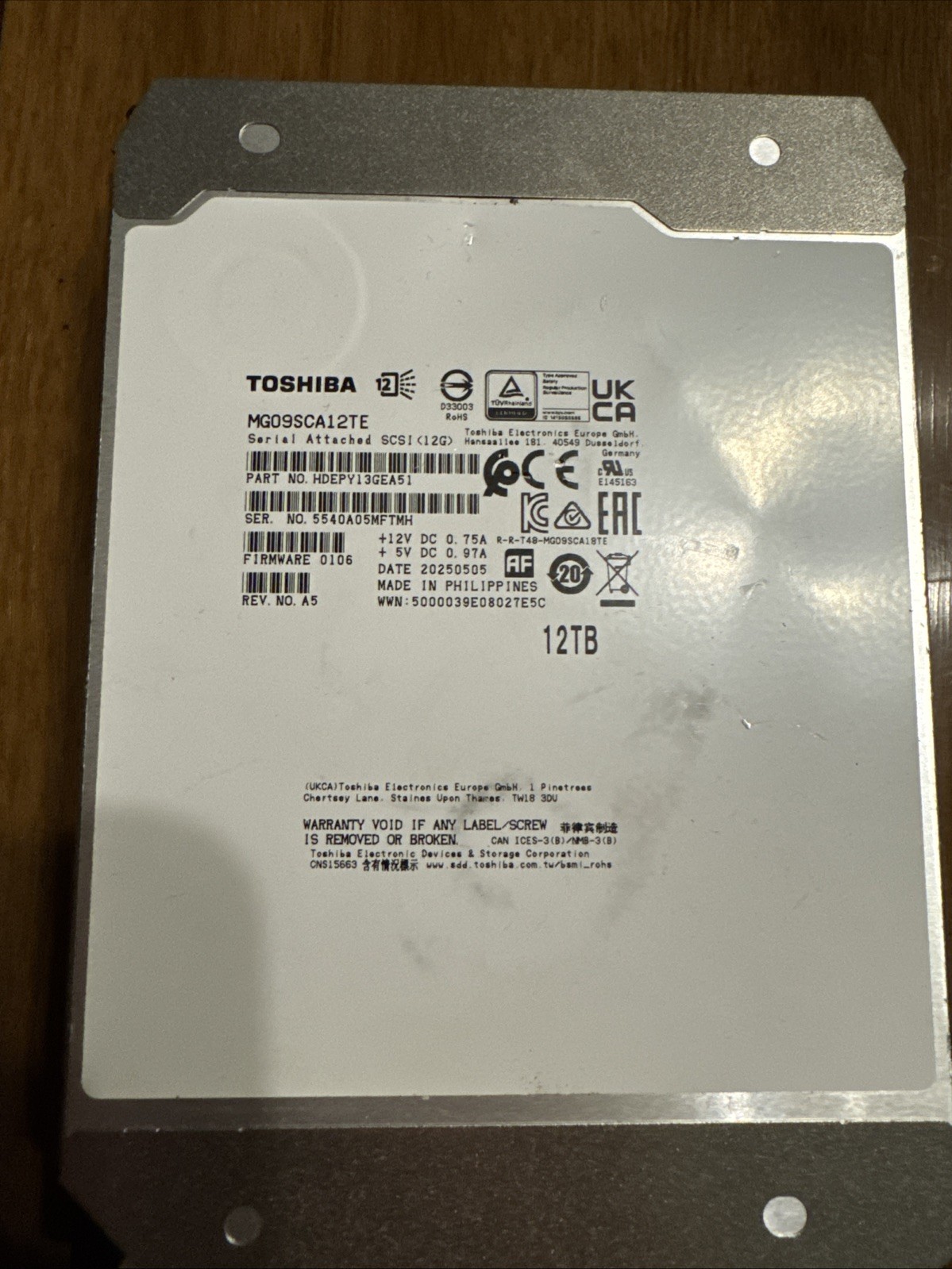 Toshiba MG09ACA12TE 12TB 3.5" Enterprise HDD SATA 6Gb/s 7200RPM 512e