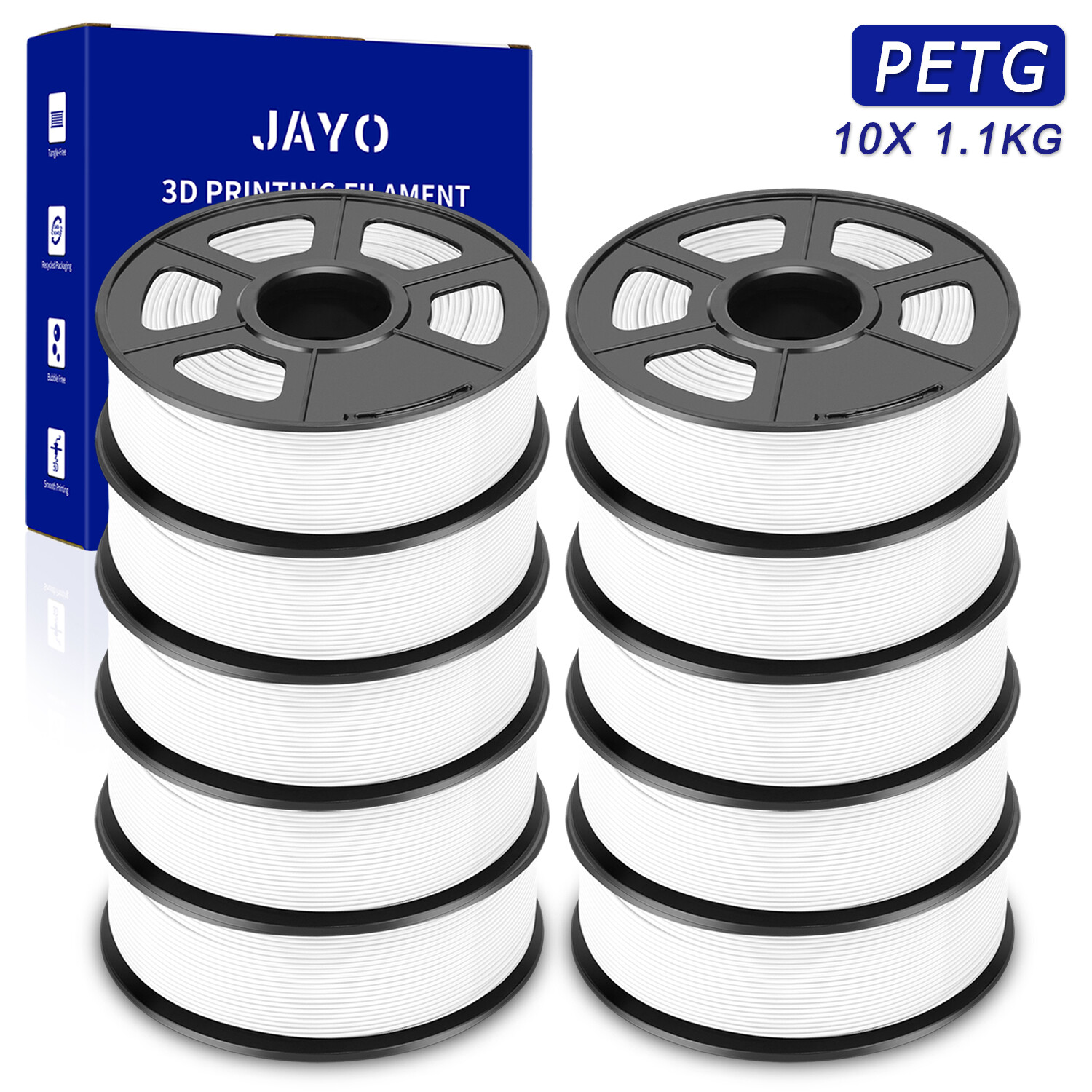 JAYO PETG 10KG 1.75mm Filament 3D Printer ABS TPU 10Rolls Clog-free Toughness 