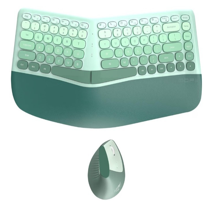 Mofii BOMI Ergonomic Wireless Keyboard and Mouse Combo Curved Split Wrist Mint