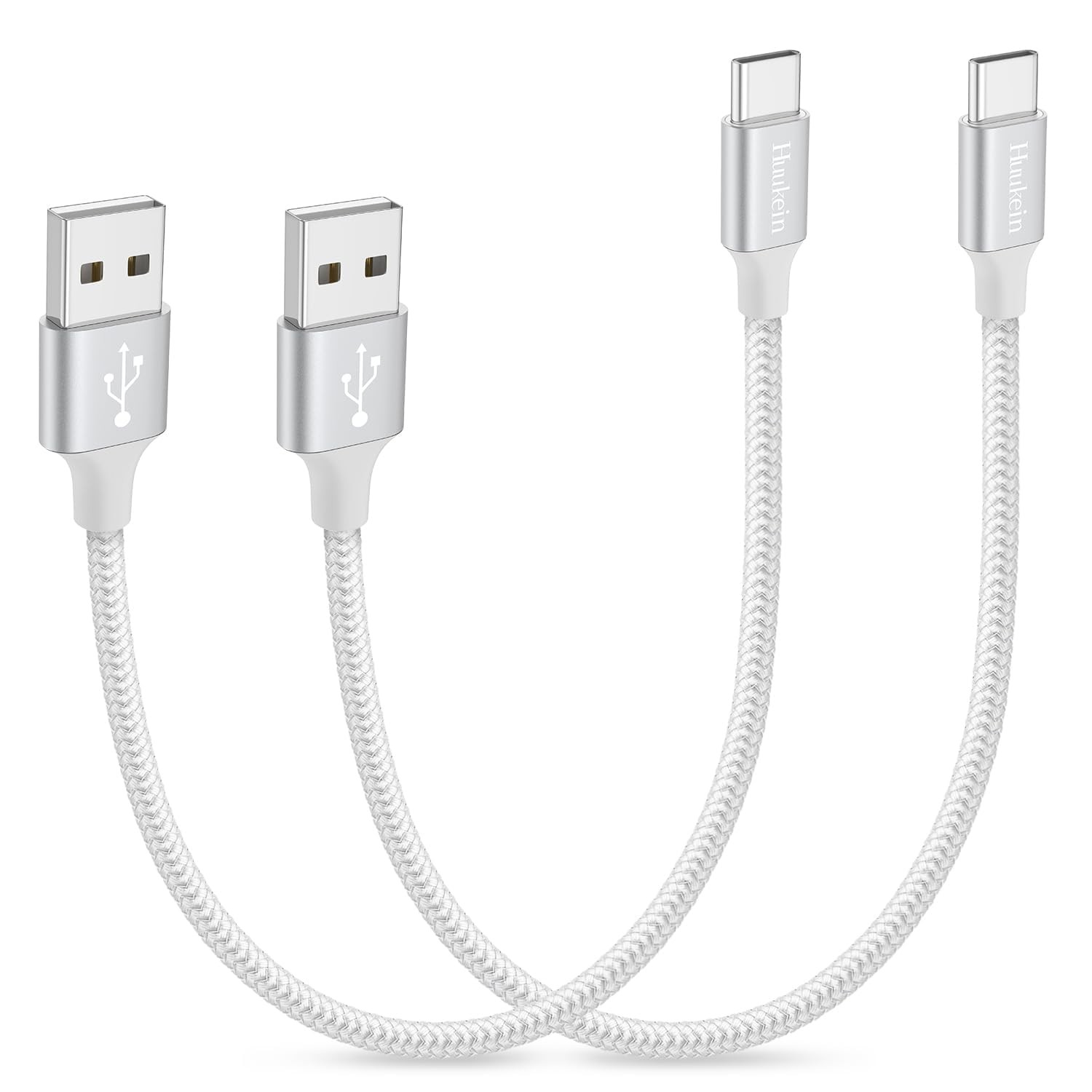 Huukein Short USB C Cable 1ft, 2 Pack A to C Carplay White 