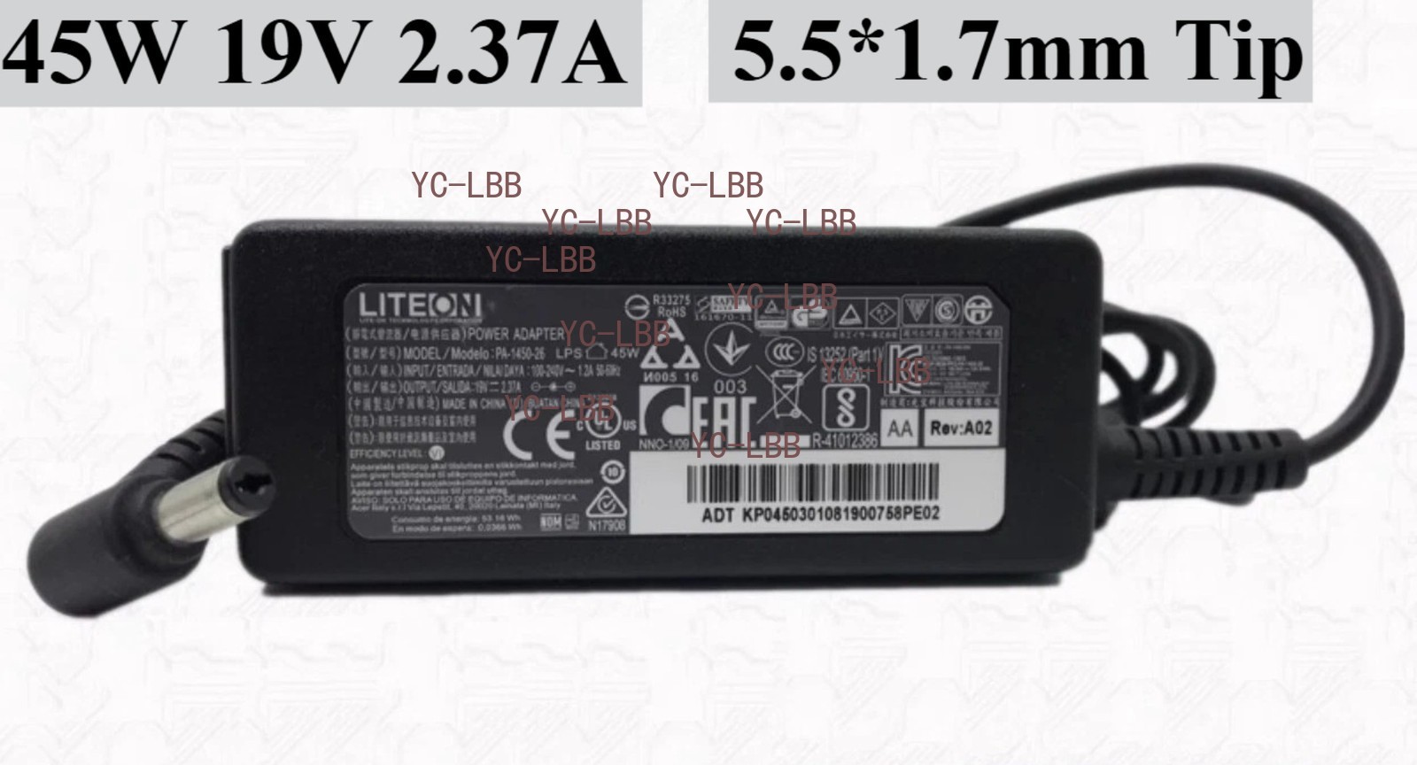 Genuine LiteOn PA-1450-26 Power Supply Adapter 19V 2.37A 45W Charger 5.5*1.7mm