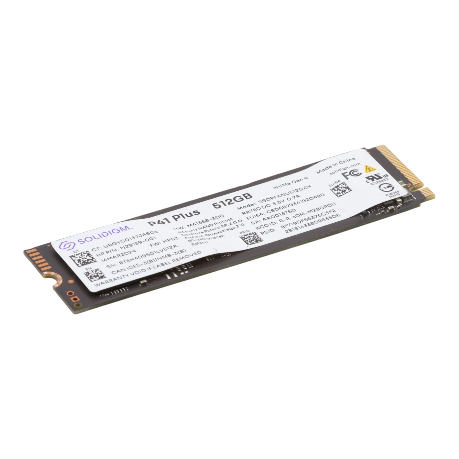 HP 512GB PCIe 4.0 NVMe M.2 2280 N29139-001 Solid P41 Plus SSD