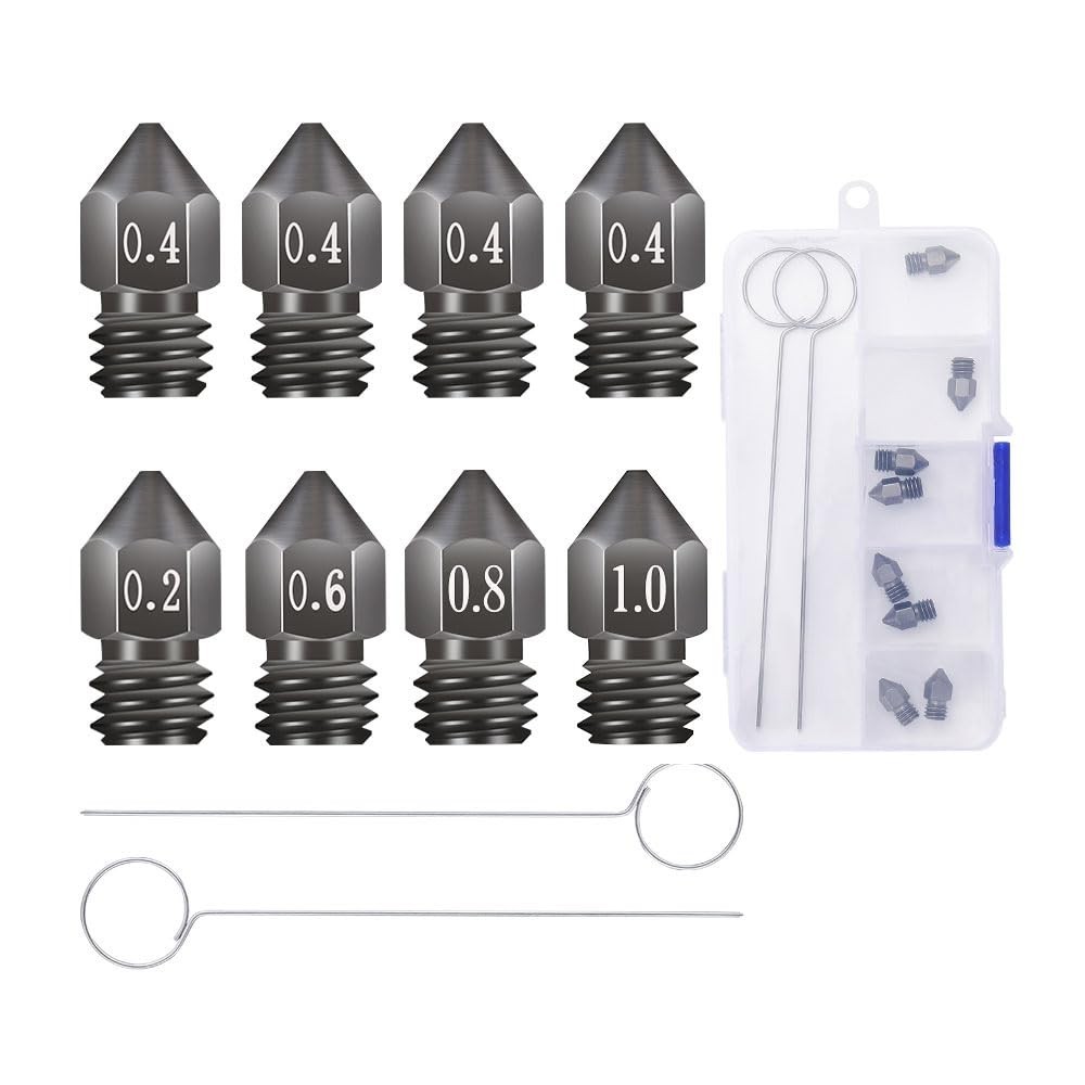Upgrade Your 3D Printing: 8Pcs MK8 Hardened Steel Nozzles with Tool Box Included
