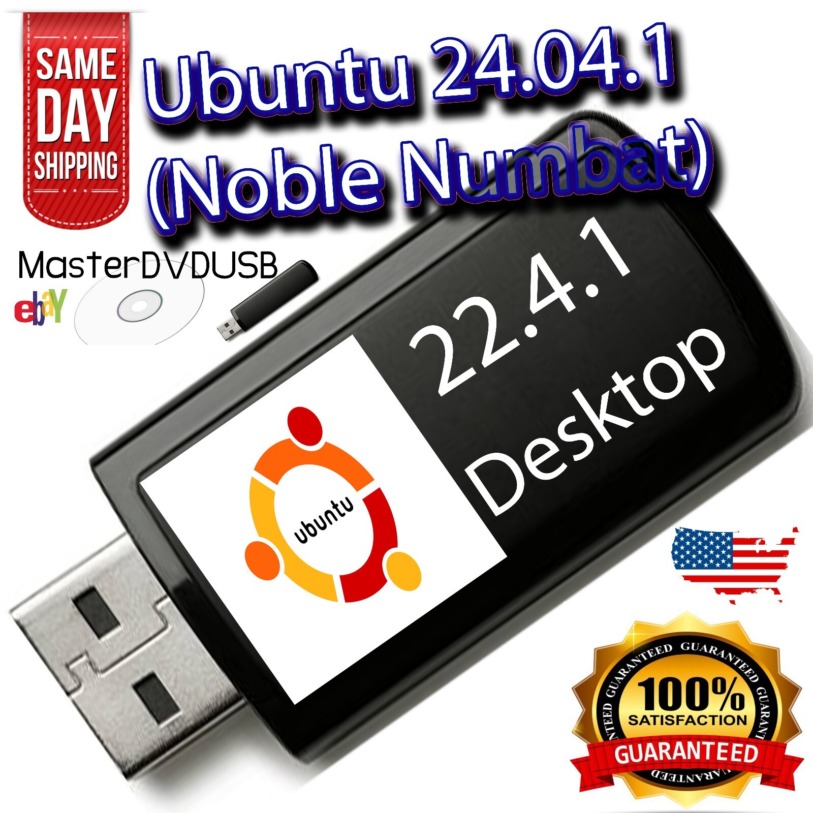 Ubuntu Linux  24.04.1 Desktop Live/Installer 8GB USB High Quailty Metal USB