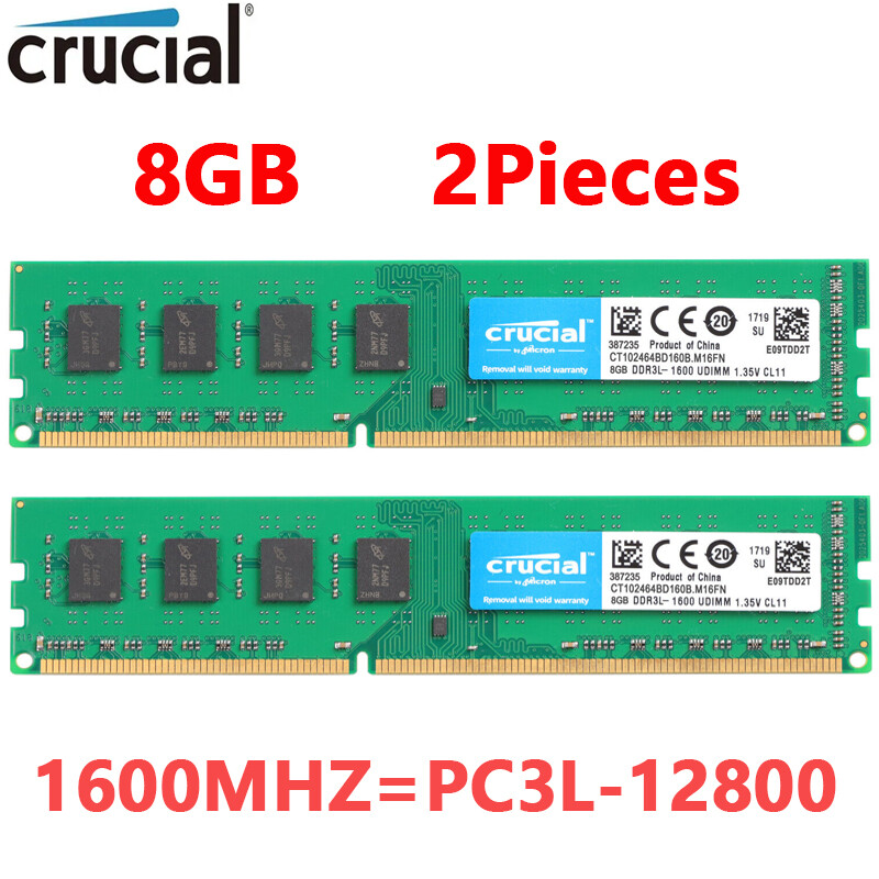 Crucial 16GB (2x 8GB) Kit DDR3L 1600MHz PC3-12800 UDIMM Desktop 240-Pin CL11 RAM