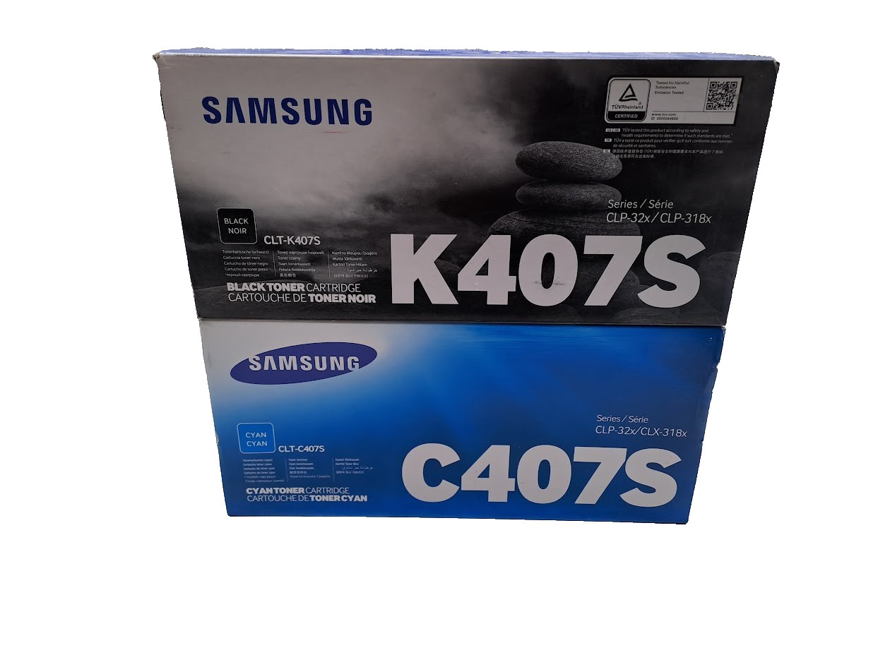 Lot of 2 Samsung K407S Toner Cartridge CLT-K407S Black & Cyan