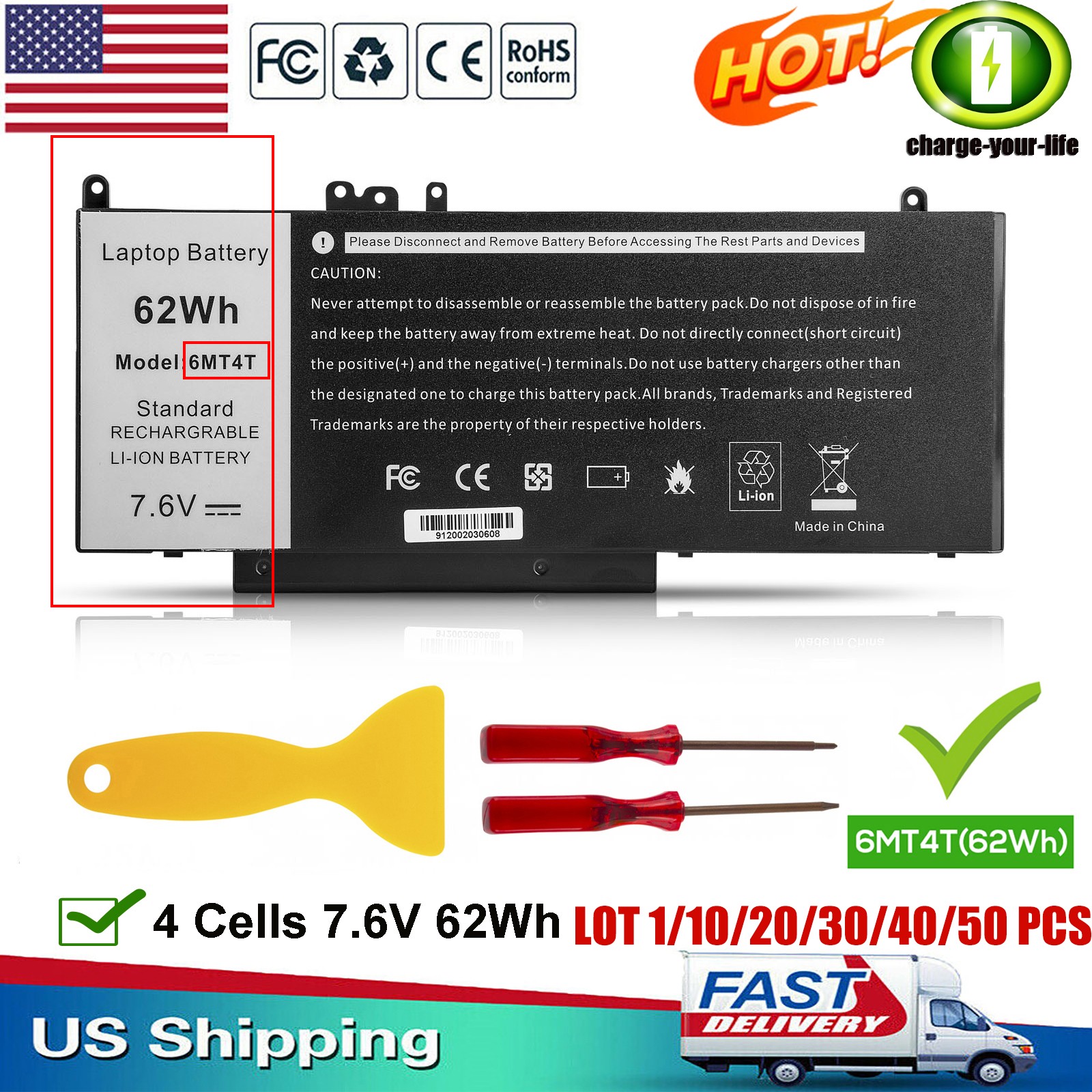 ✅LOT 6MT4T Battery For Dell Latitude E5470 E5570 15.6inch 79VRK 7V69Y TXF9M 62Wh