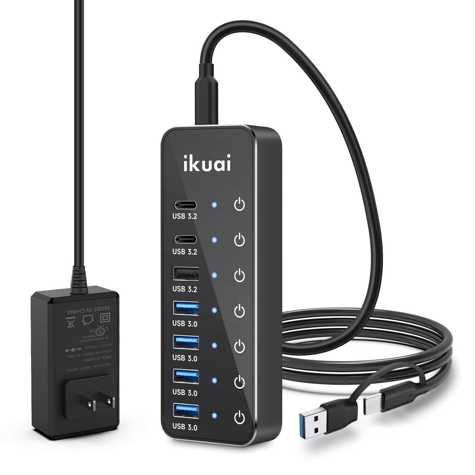 Powered USB Hub, ikuai 7-Port USB 3.2 / USB C Hub, with 3 10Gbps Data Ports (...