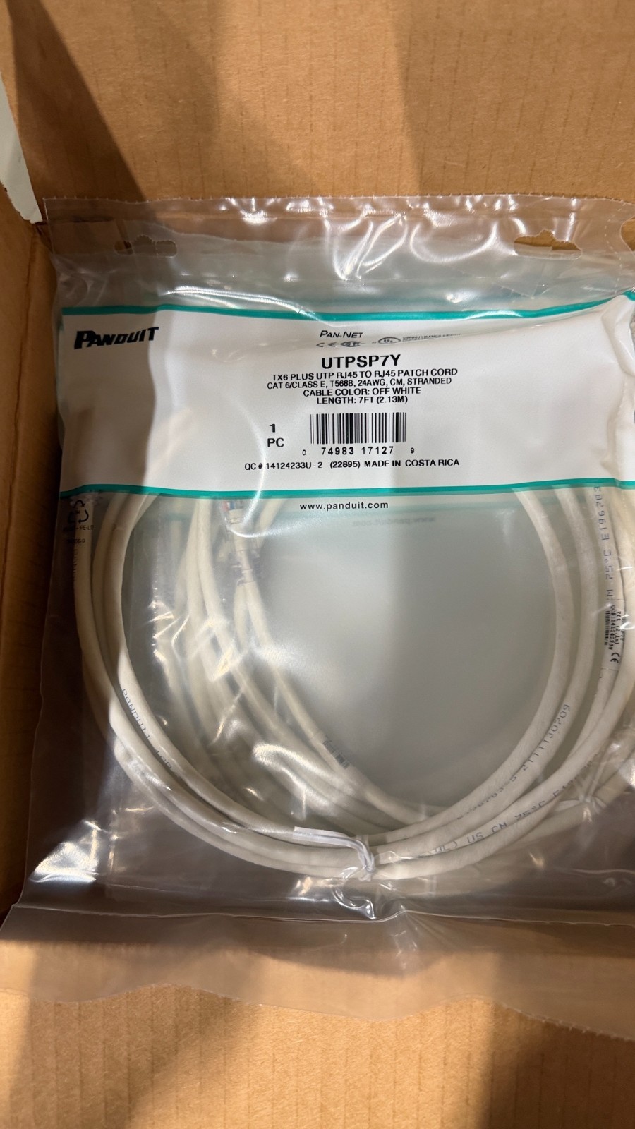 Panduit CAT6E 7FT WHITE Network Cable UTPSP7Y BOX OF 10 NEW IN THE BOX