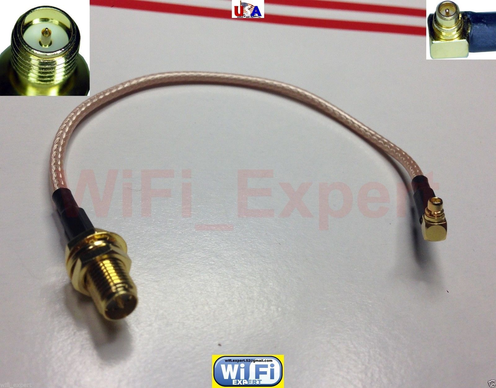 12" RP-SMA female plug nut bulkhead to MMCX male right angle RG316 pigtail 30cm 