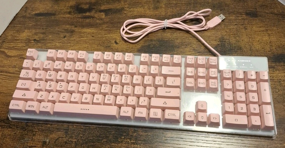 MageGee Gaming Keyboard K1 LED Backlit Keyboard with 104 Keys - Pink TESTED