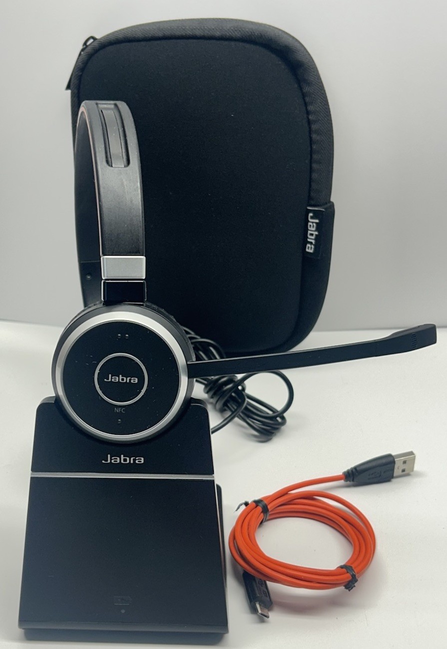 Jabra Evolve 65 Dual Ear Wireless Bluetooth Headset HSC018W W/Base/No Dongle