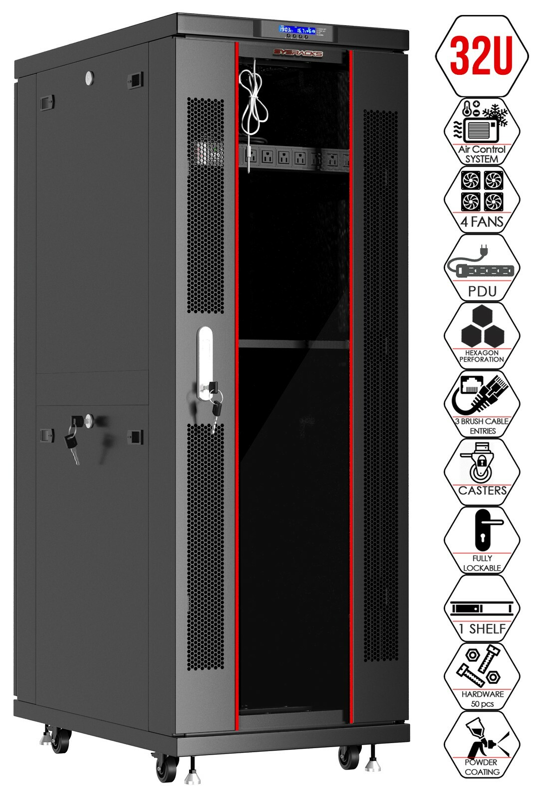 32U Server Rack IT Cabinet Data Network Rack Enclosure - 32-Inch Deep Rack Stand