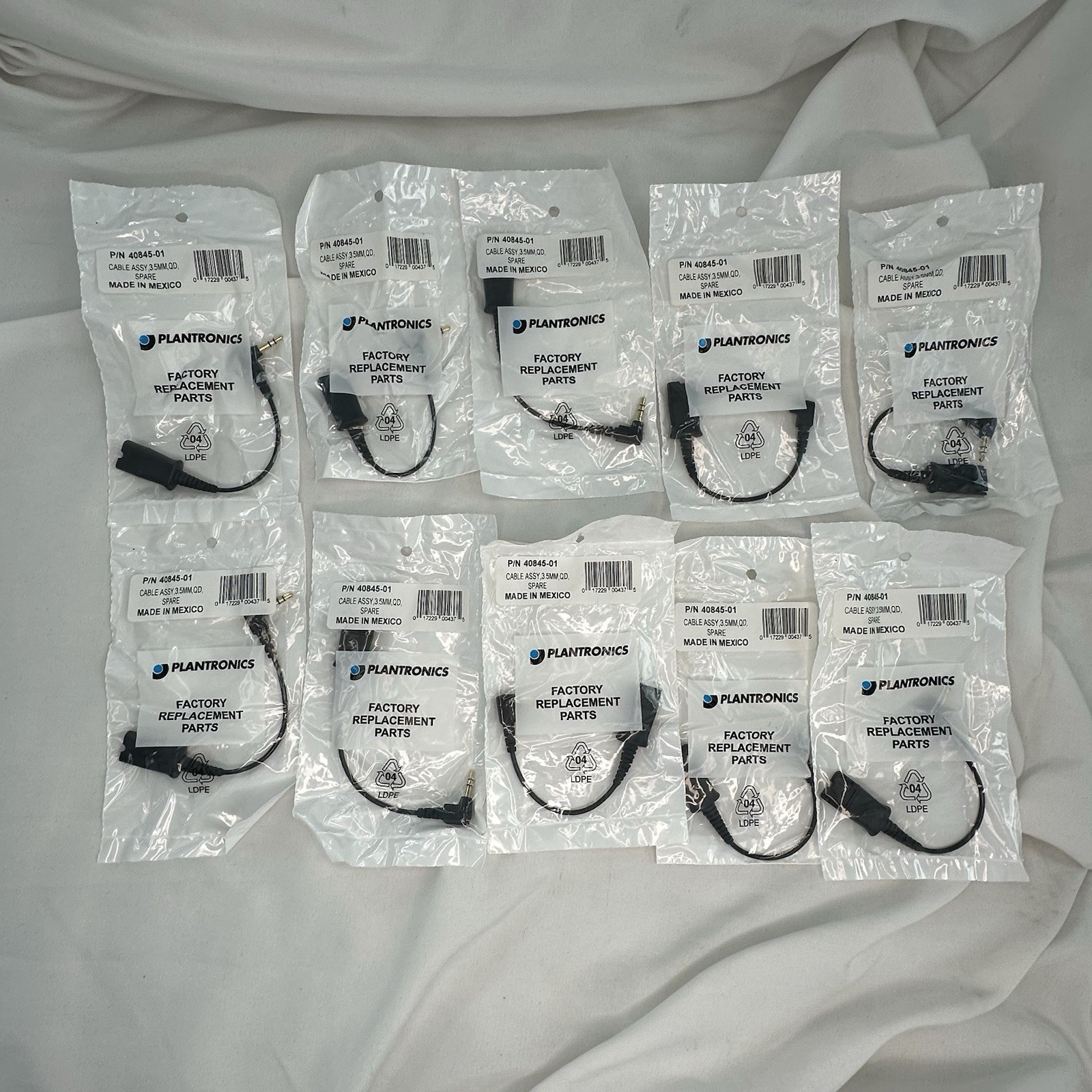 Lot of 10 New Plantronics PL-40845-01 QD to 3.5mm Headset Adapter Cable NEW OEM