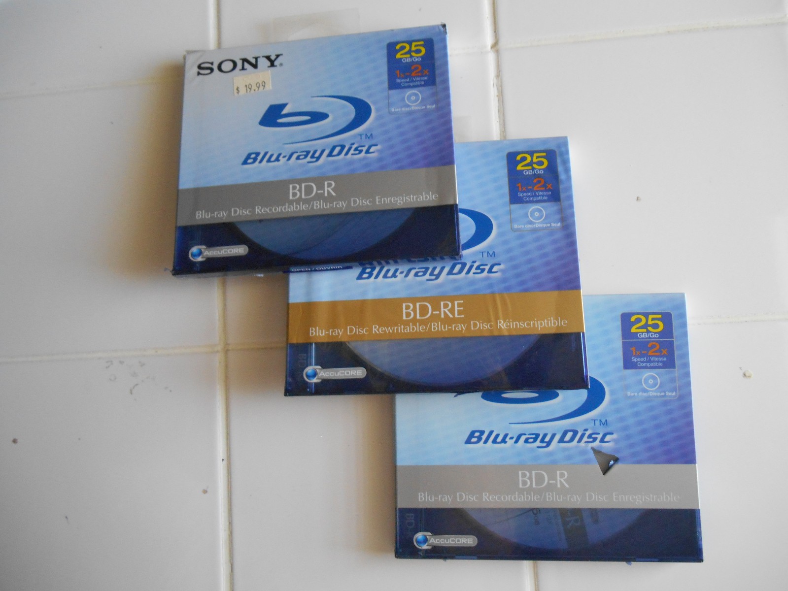 Lot of 3 New Sony Blu-Ray Disc 25GB BDR 1x-2x Speed & Rewritable w/ Storage Case