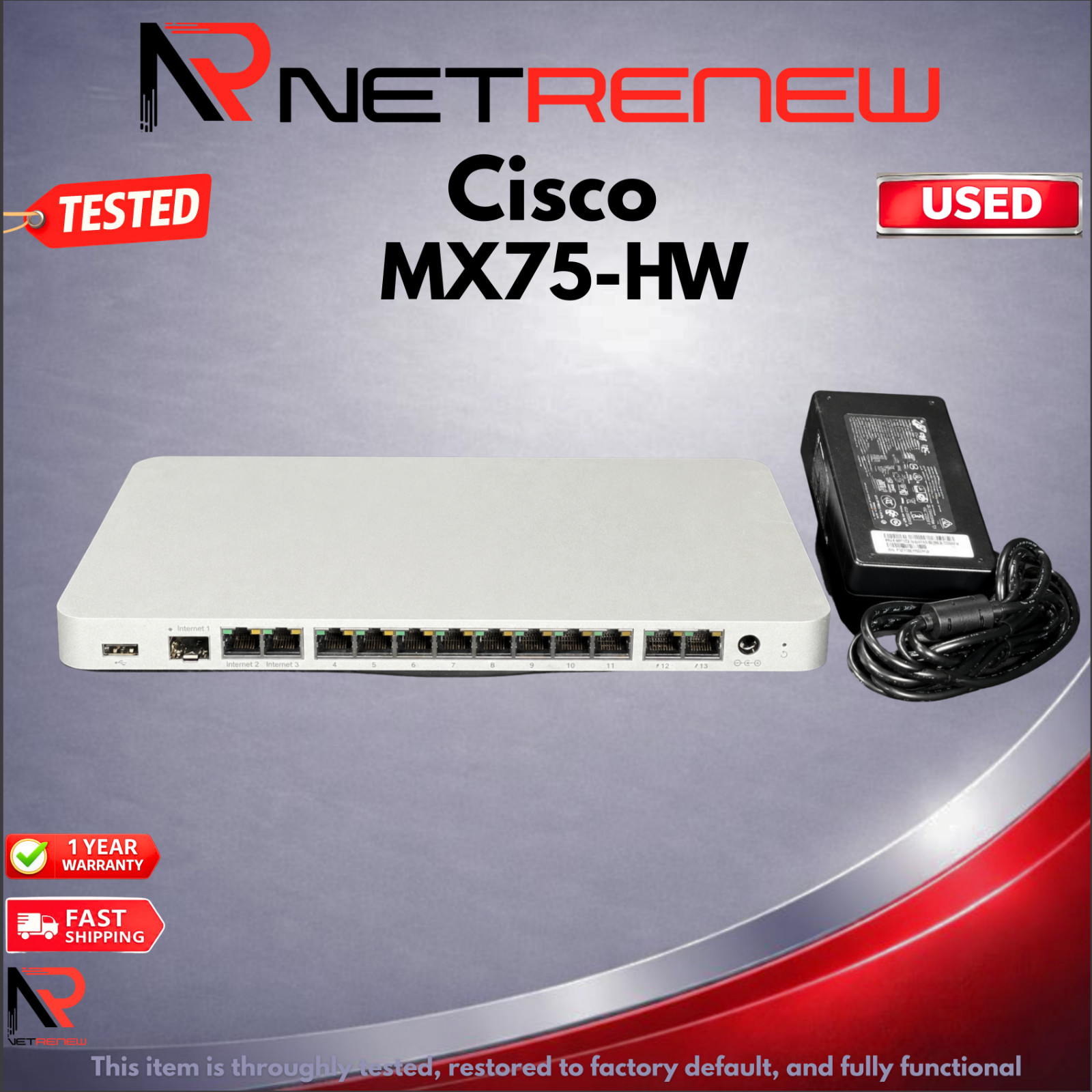 Unclaimed Cisco Meraki MX75-HW  Security Appliance Firewall
