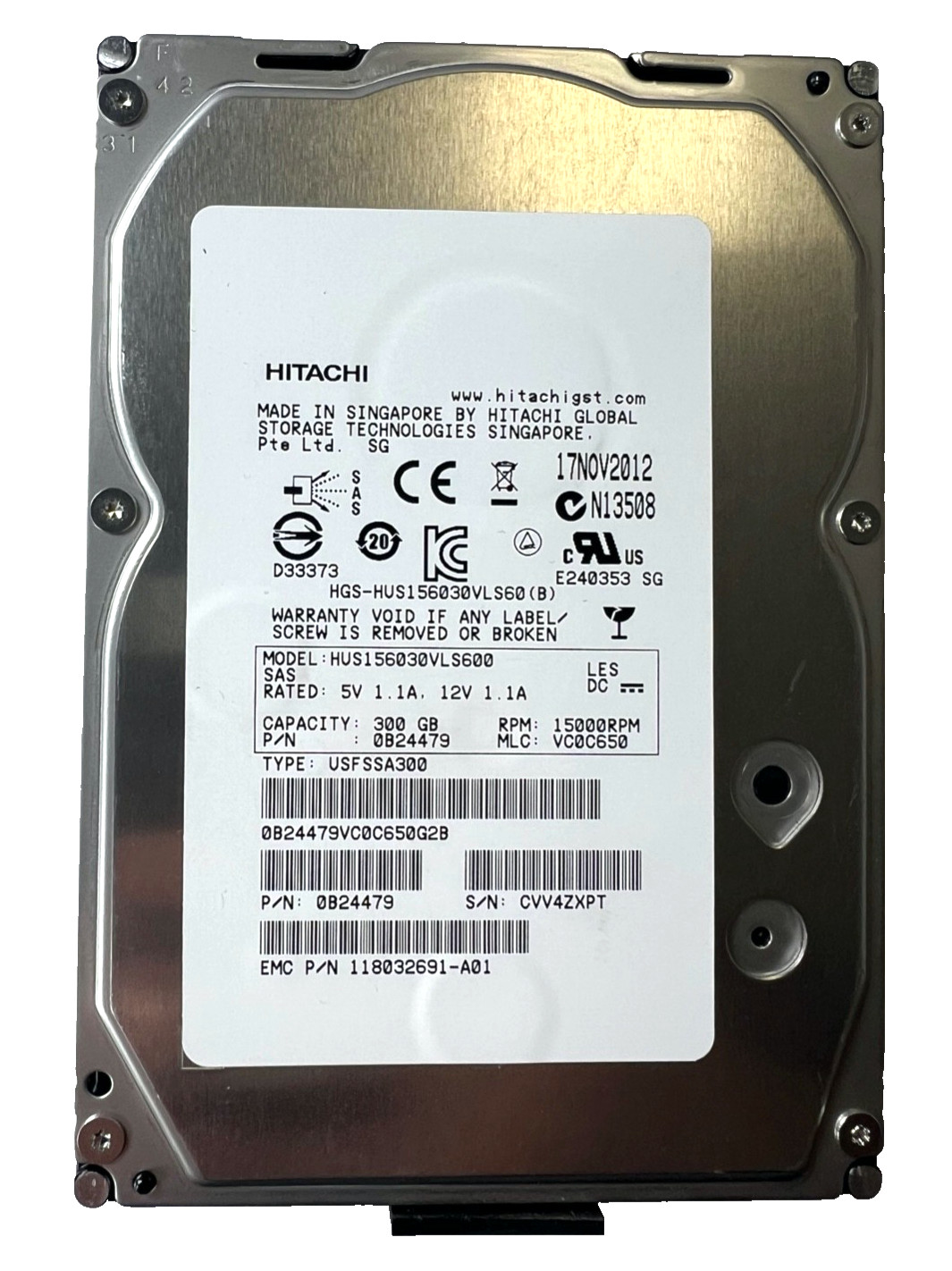 (Lot of 3) Hitachi 300 GB 15K SAS 3.5" HDD HUS156030VLS600, 0B24479 Tested