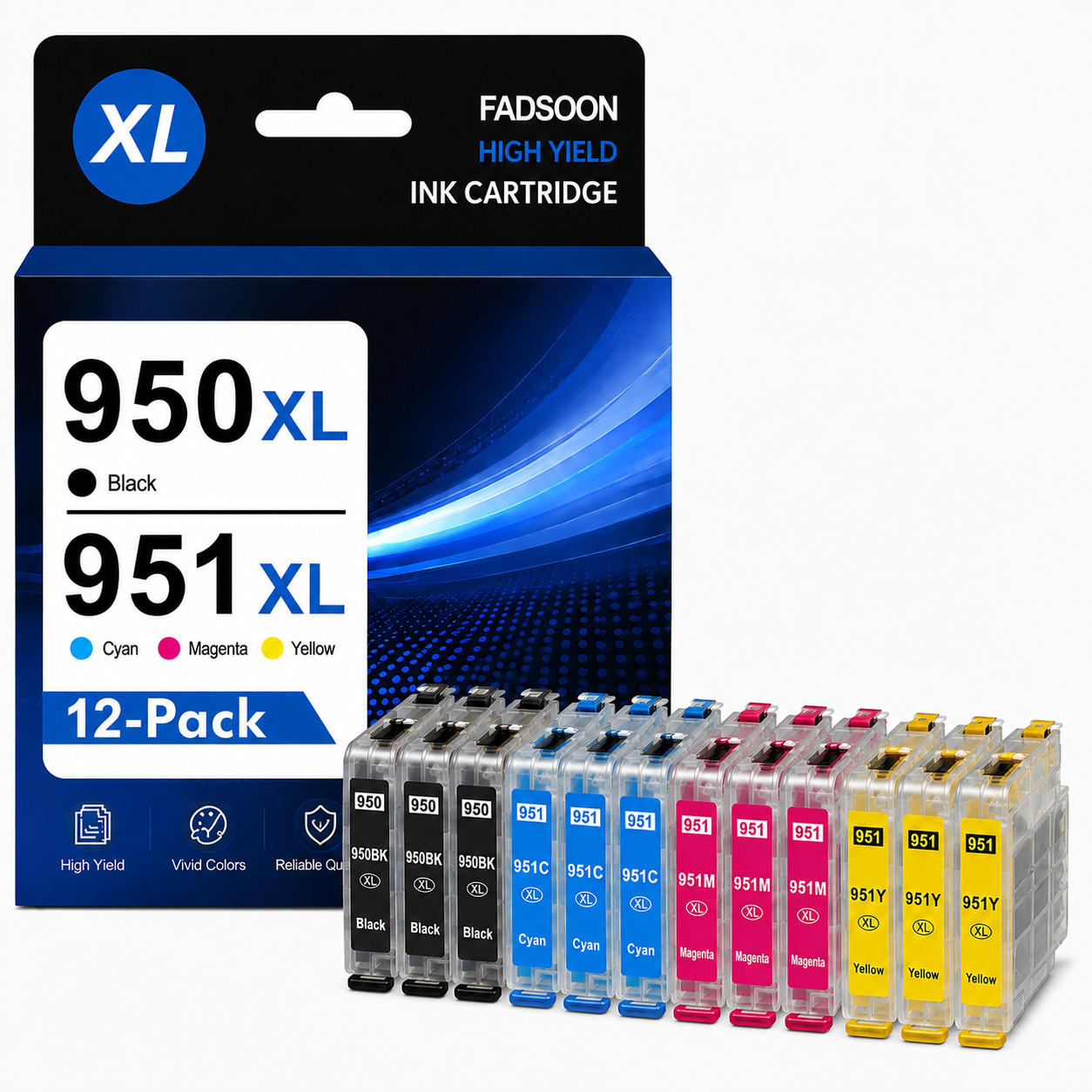 950XL 951XL 12PK BK/C/M/Y With Chip Ink for OfficeJet Pro 251dw 276dw 8100 8600