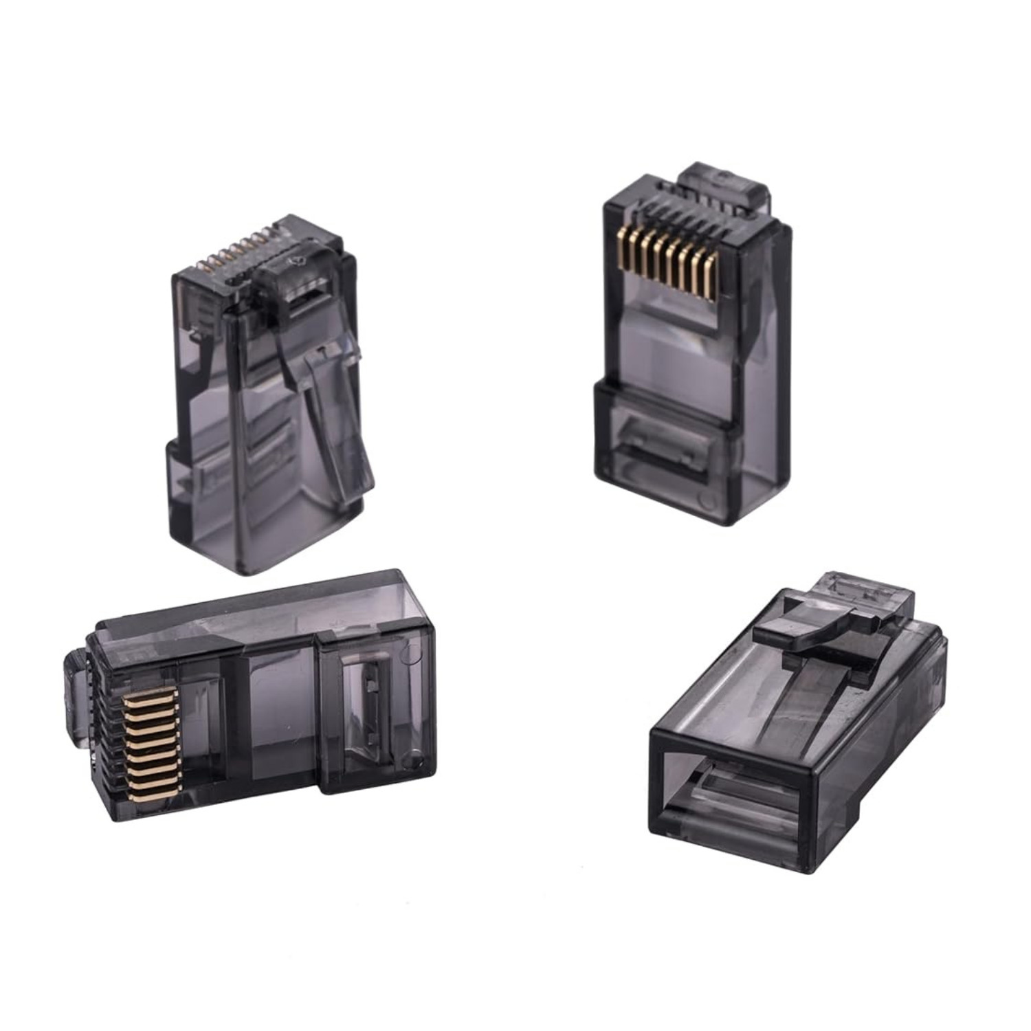 RJ45 Cat6 Pass-Through Connectors EZ Crimp Gold-Plated Ethernet Plug - 50 pcs