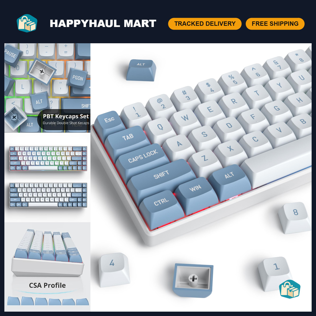 158 PBT Double Shot Keycaps Set - CSA Profile Blue & White for Mechanical Keyboa