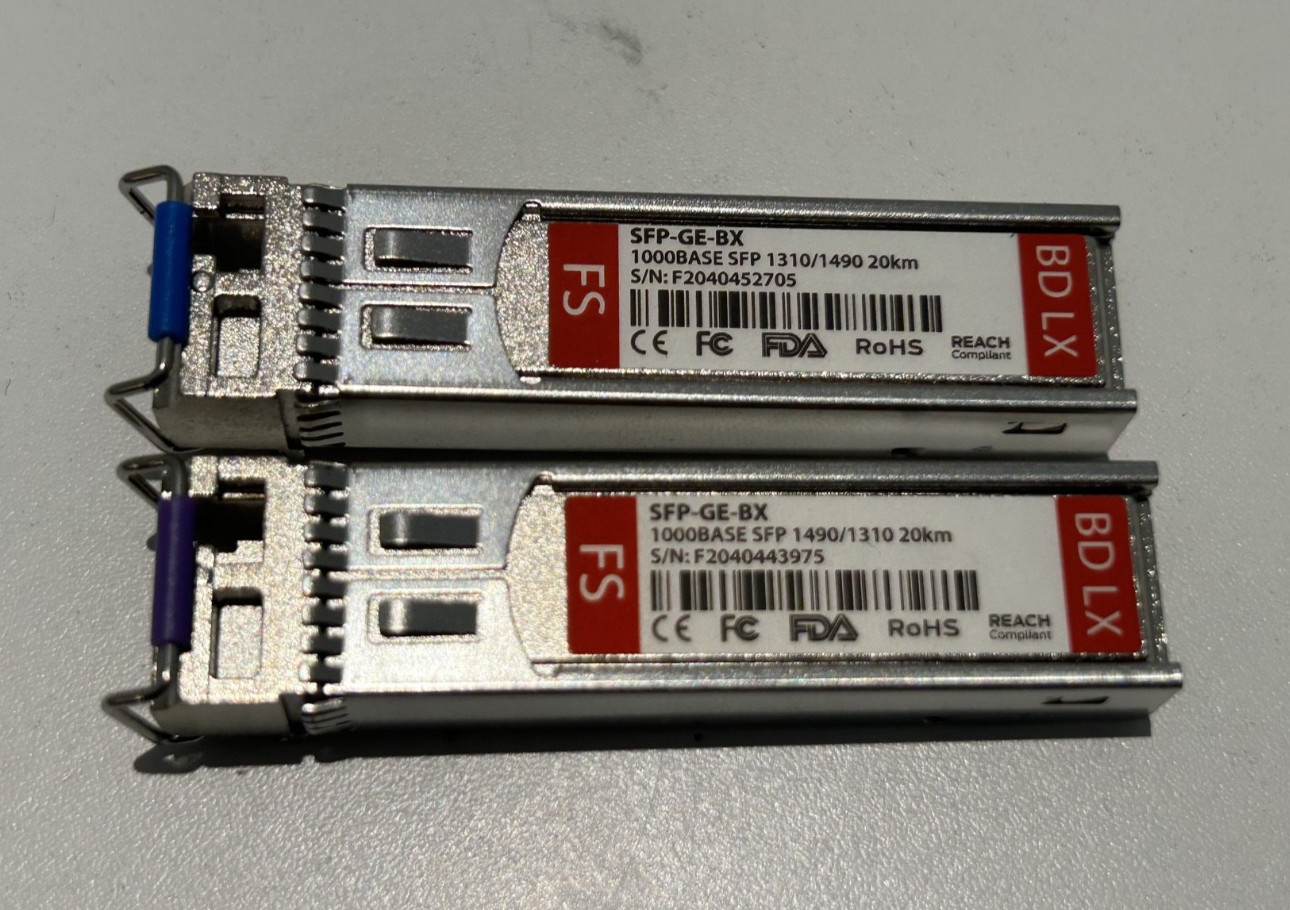 USED Lot of two (2) FS SFP-GE-BX 1000BASE SFP 20Km 1310/1490 & 1490/1310