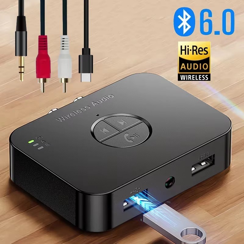 2026 New Wireless Bluetooth 6.0 Receiver Aux to 2 RCA Audio Stereo Adapter 3.5mm