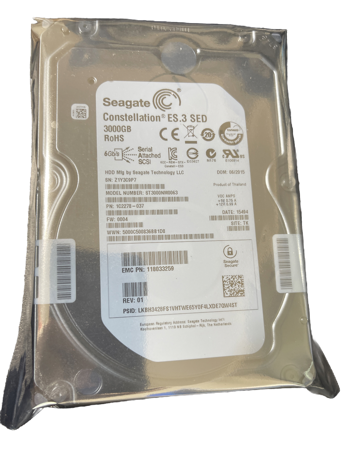 EMC/Seagate ST3000NM0063 3TB 7.2K SAS SED 3.5" 6Gb/s  Storage Server Hard Drive