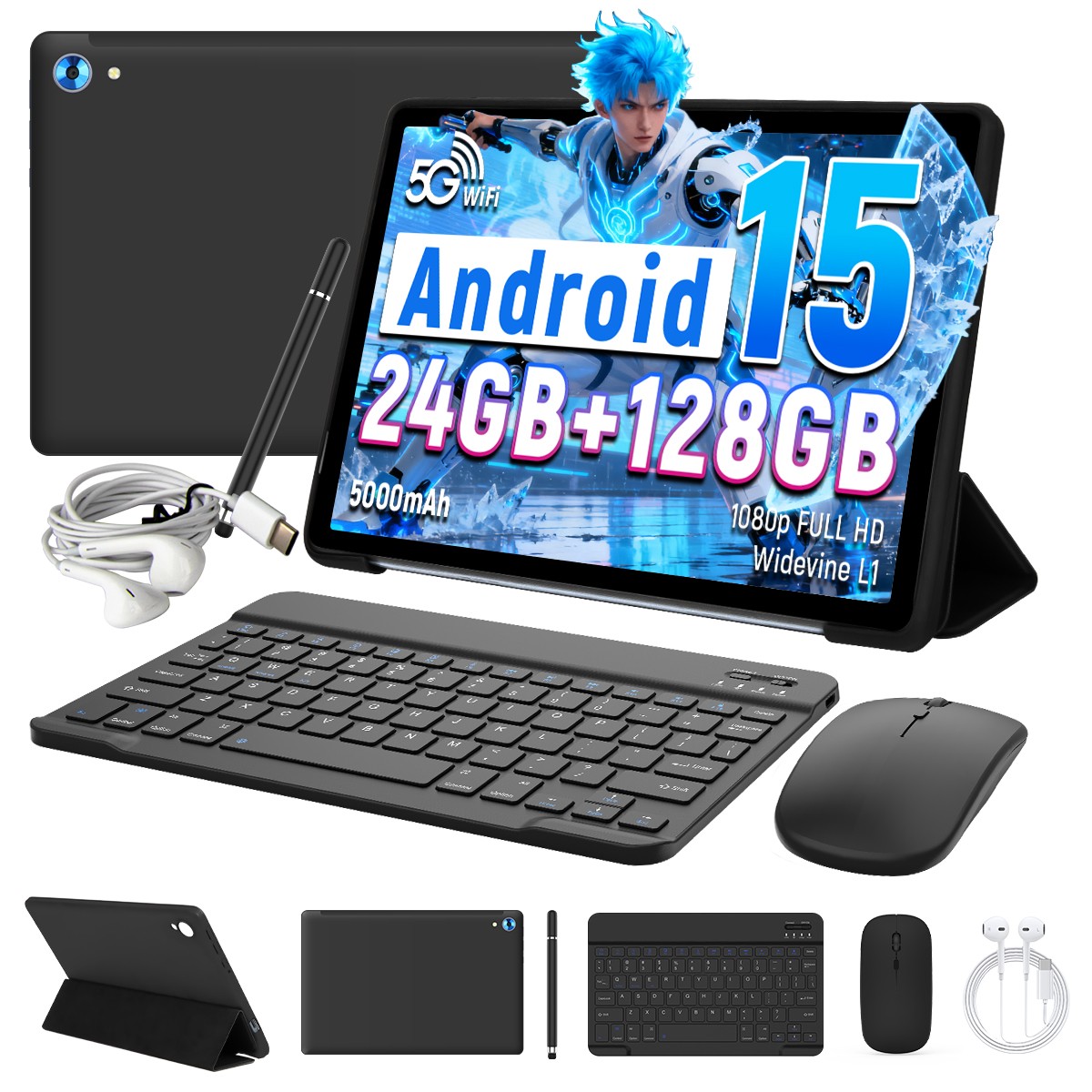 2026 10 inch Android 15 24GB RAM 128GB Tablet Touch Screen  LCD Wi-Fi Bluetooth