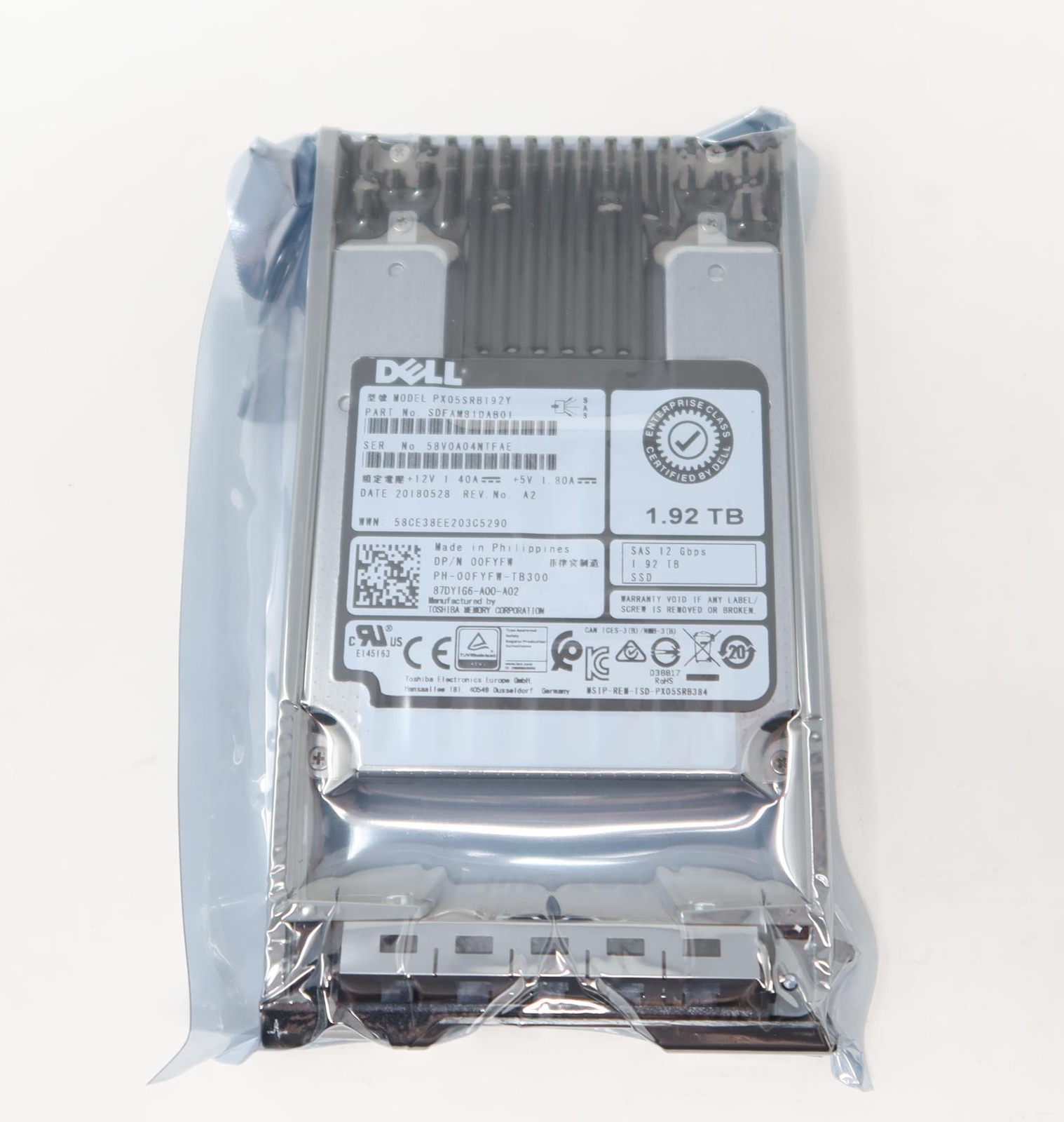0FYFW PX05SRB192Y SDFAM81DAB01 DELL 1.92TB SAS 2.5" 12Gb/s RI SSD