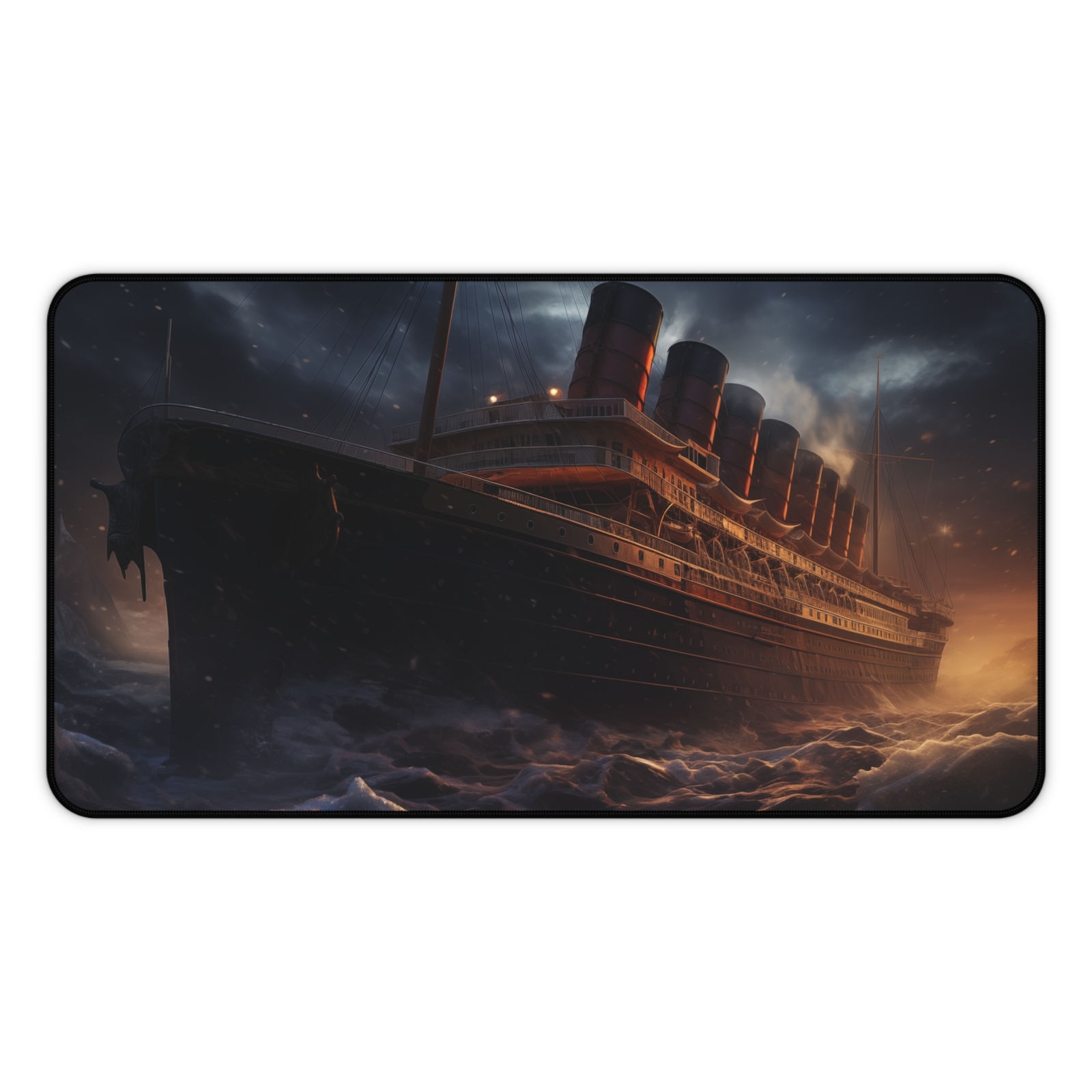 Ship Deskmat - Aesthetic Marine Mouse Pad, Winter Water Desk Art, Dark Design.