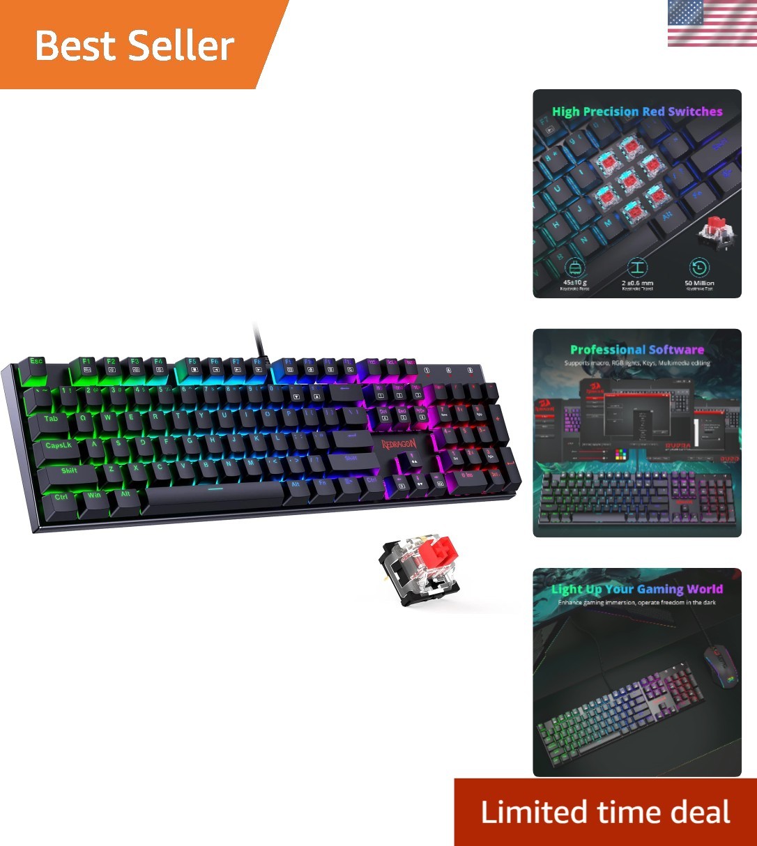 Durable Aluminum K565 Mechanical Gaming Keyboard with Hot-Swappable Red Switches
