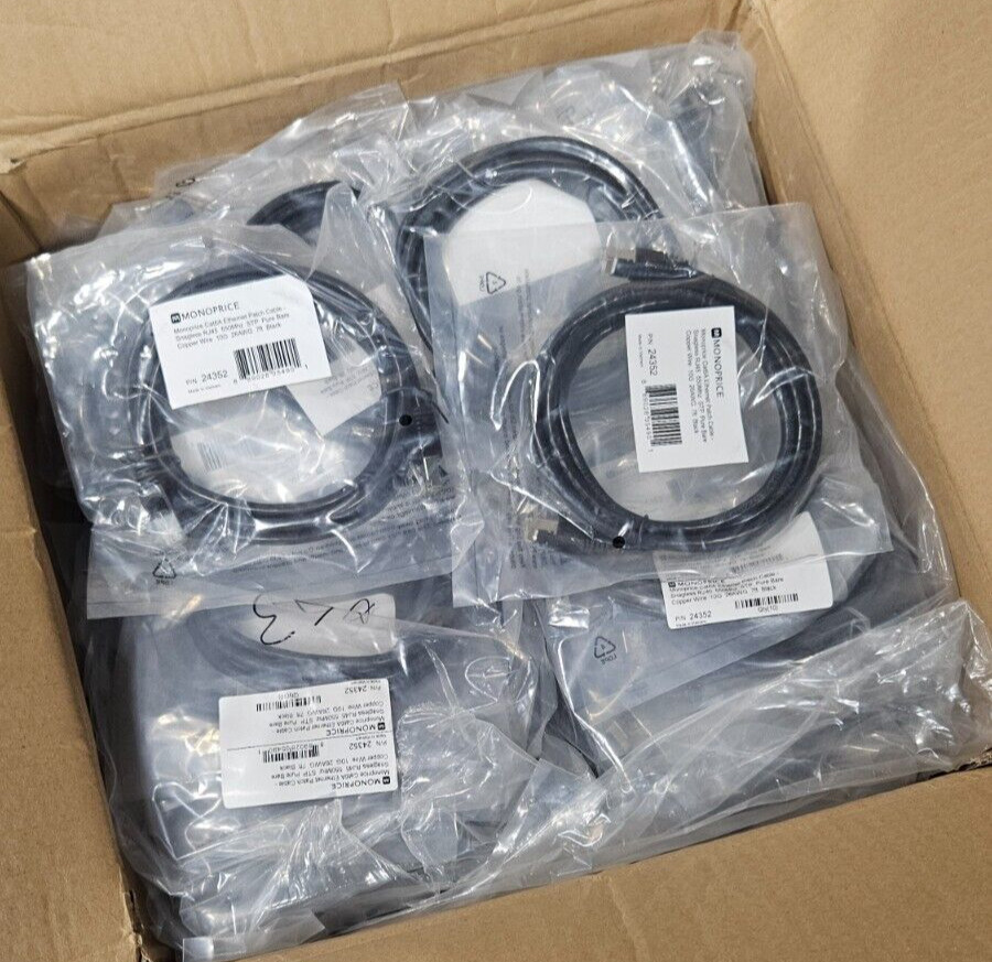 Qty 10 Monoprice Cat6A Ethernet Patch Cable-Snagless RJ45-550Mhz-STP-Pure Bare