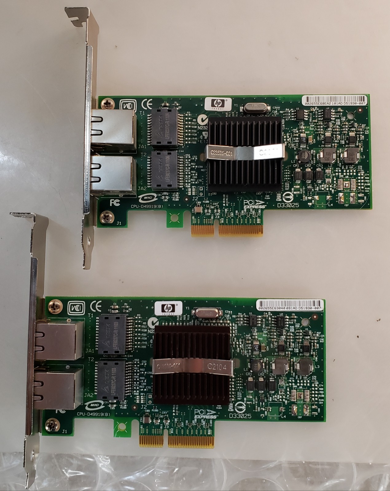 Pair of HP NC360T HSTNS-BN16 Dual-Port Gigabit PCIe Network Ethernet Adapter